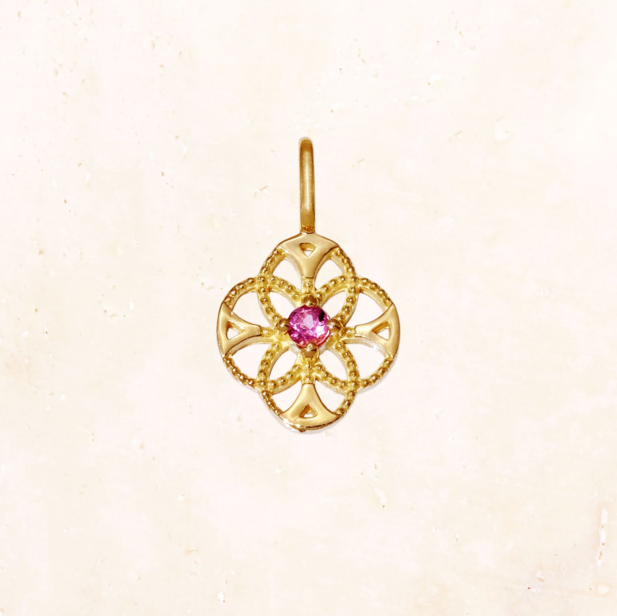 18K Gold Lace Flower Birthstone Charm (Tourmaline)