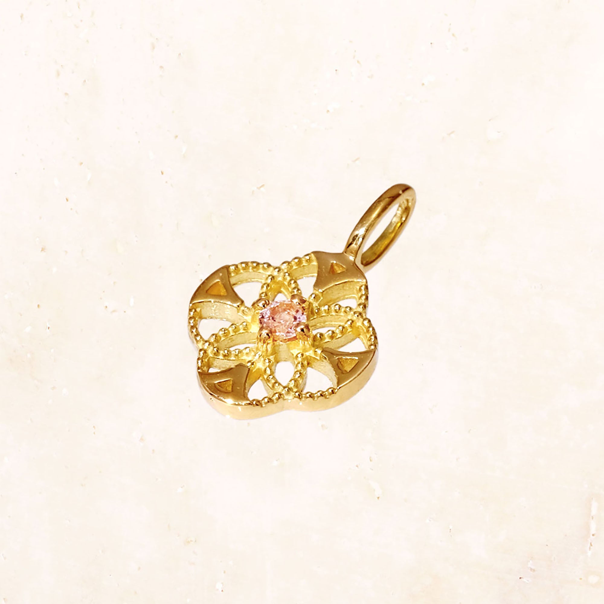 18K Gold Lace Flower Birthstone Charm (Imperial Topaz)