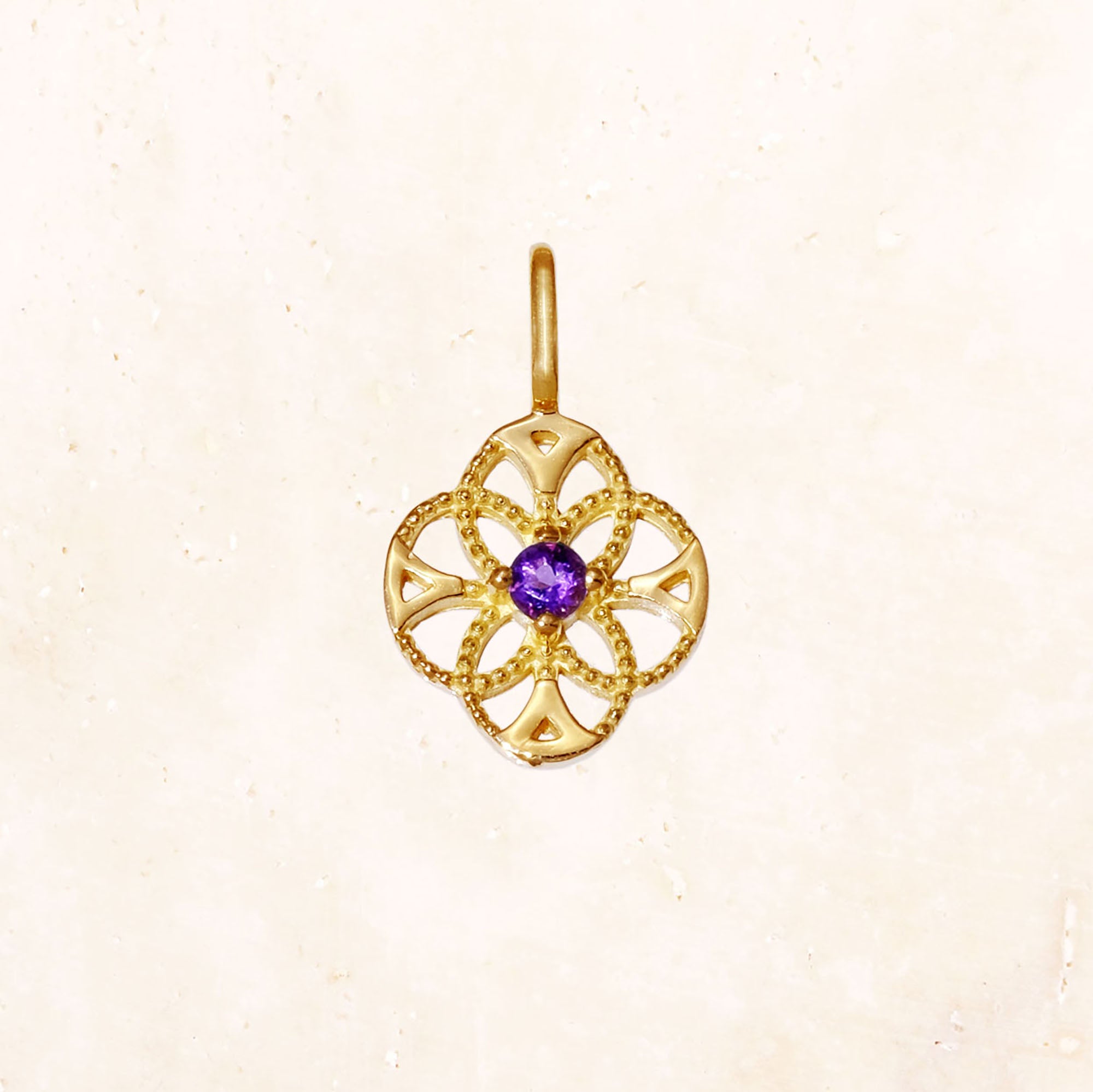 18K Gold Lace Flower Birthstone Charm (Amethyst)