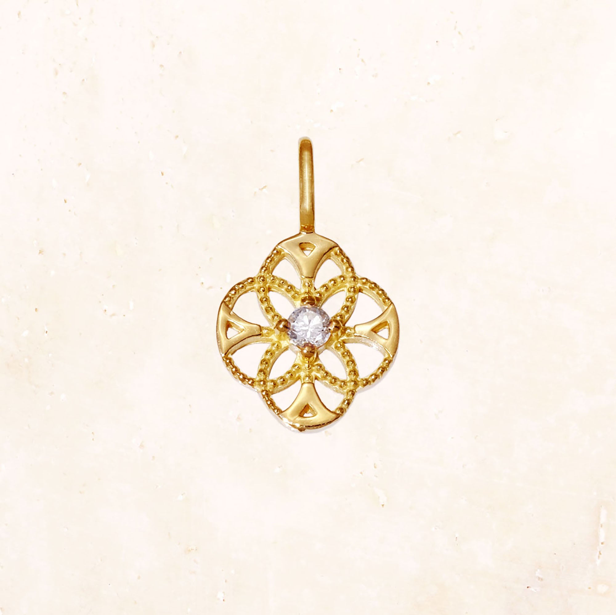 18K Gold Lace Flower Birthstone Charm (Diamond)