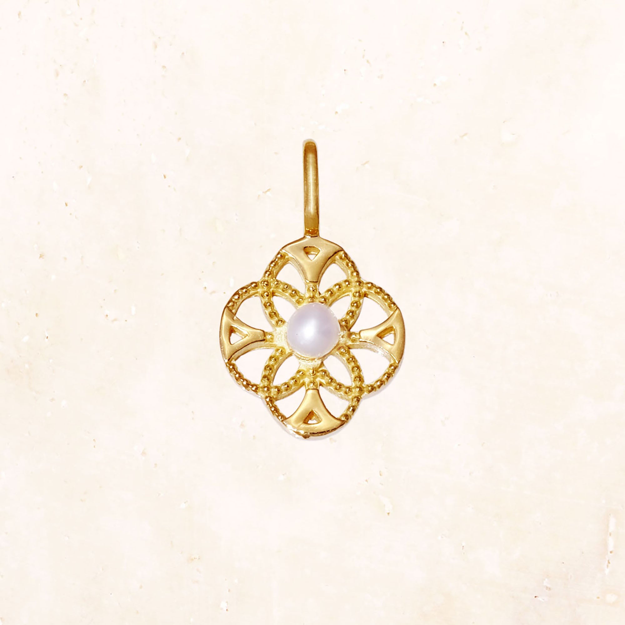 18K Gold Lace Flower Birthstone Charm (Pearl)