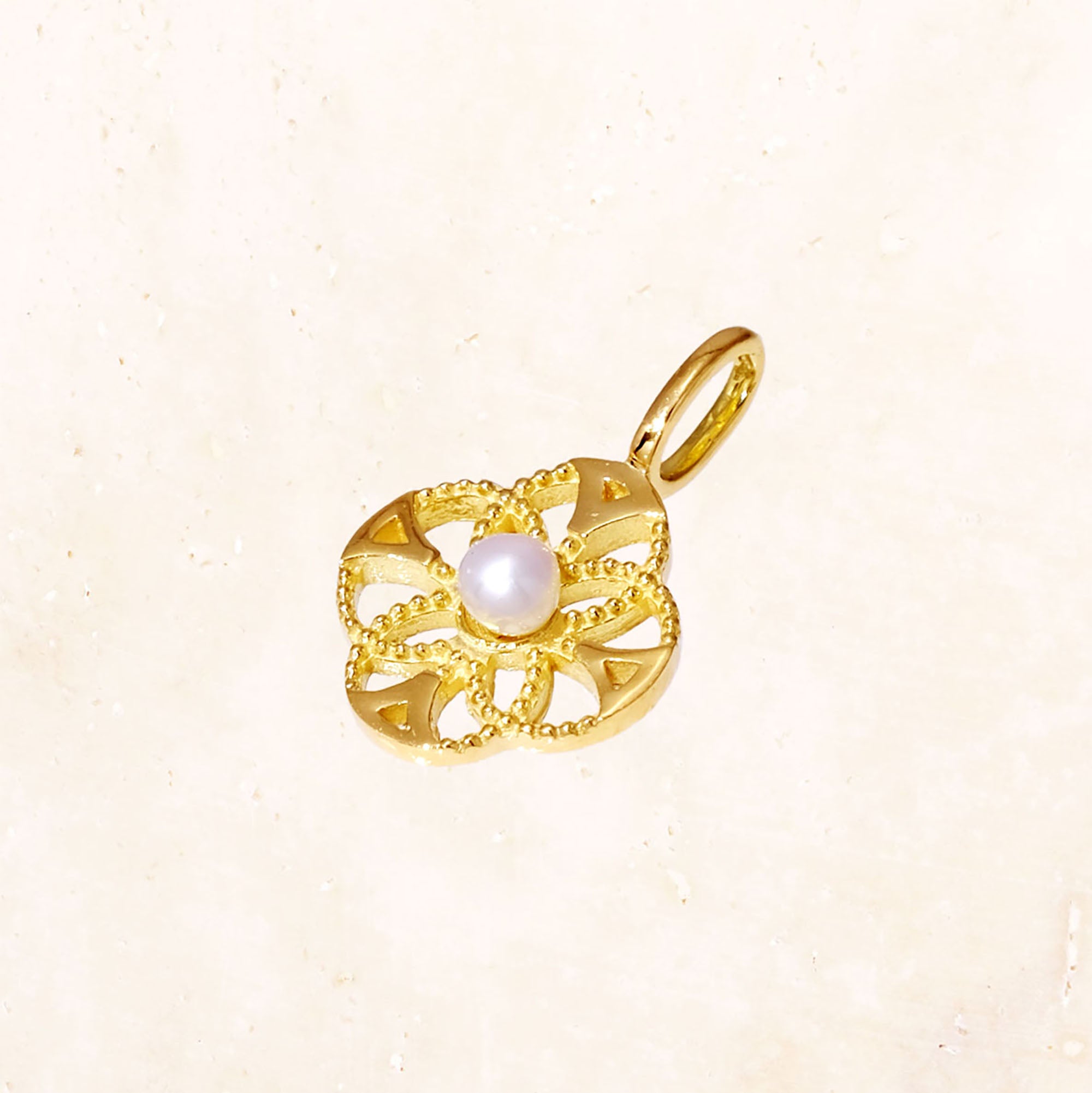 18K Gold Lace Flower Birthstone Charm (Pearl)