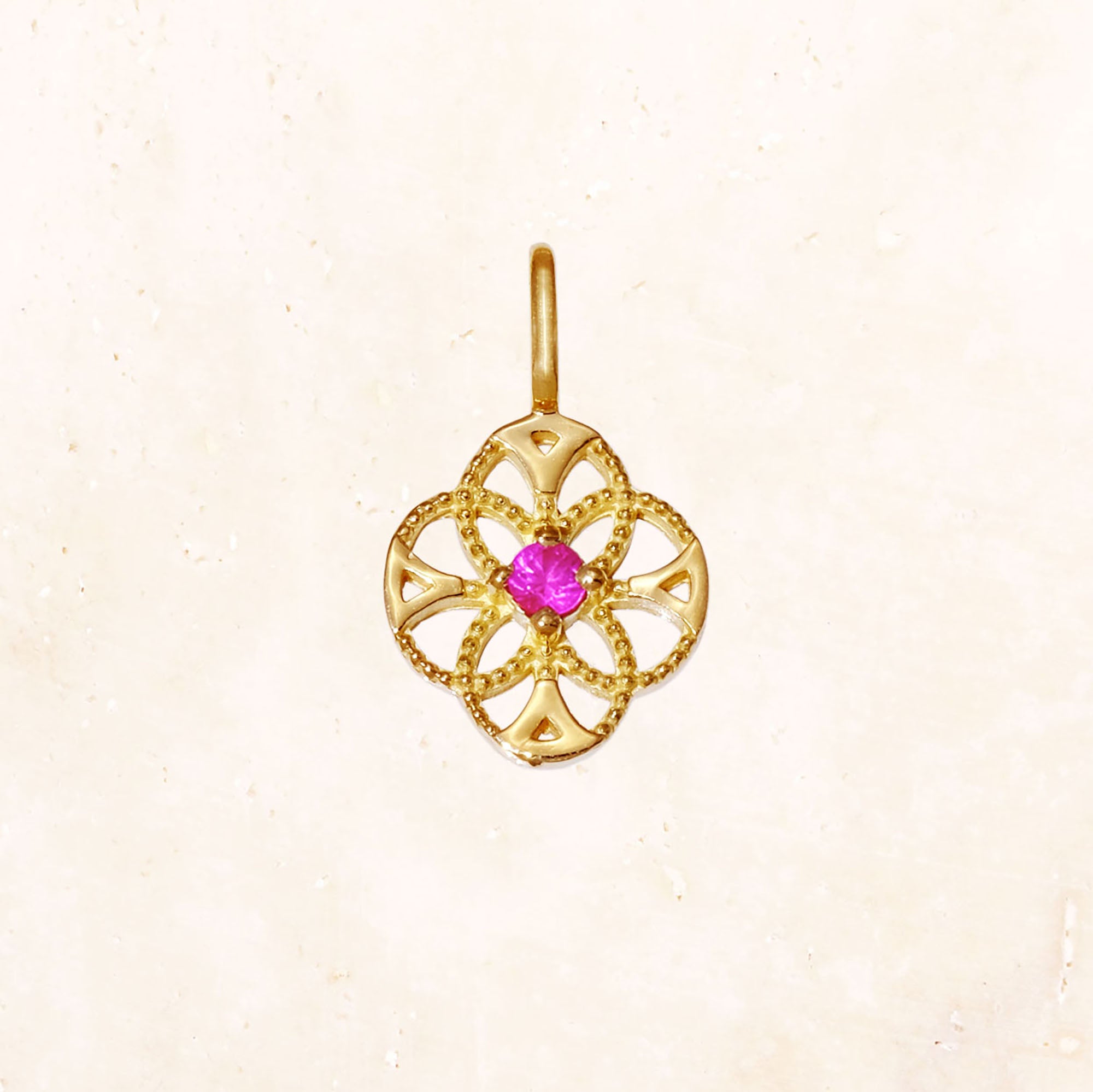 18K Gold Lace Flower Birthstone Charm (Ruby)