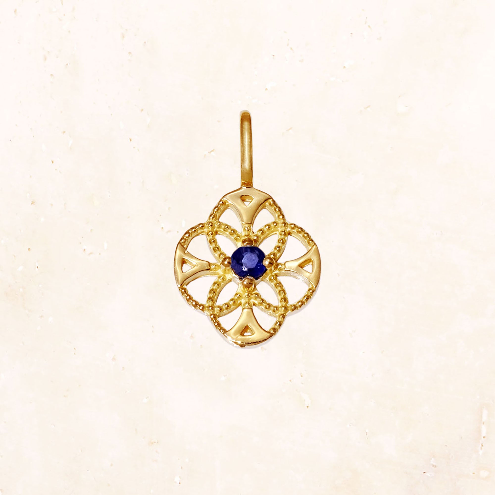 18K Gold Lace Flower Birthstone Charm (Sapphire)