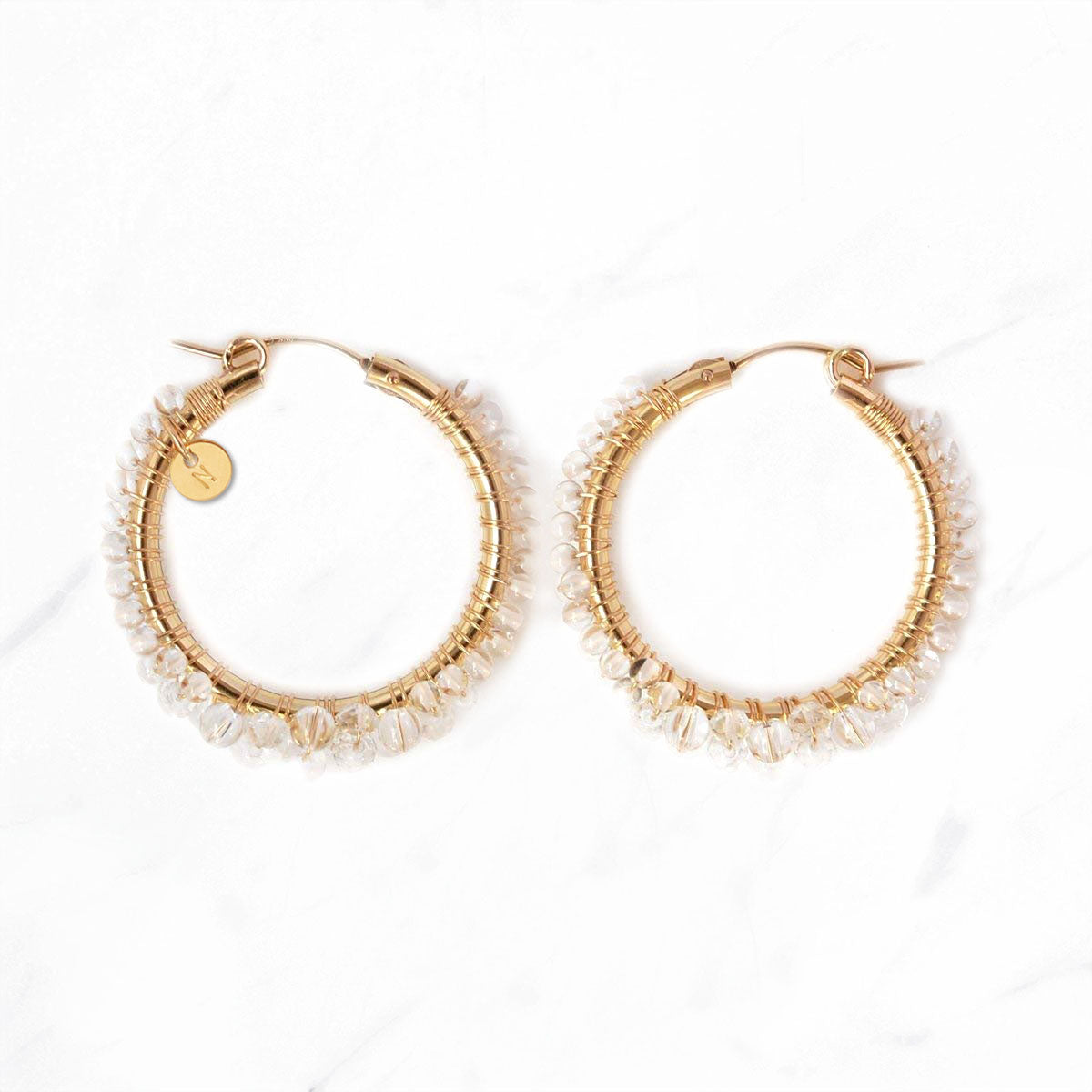 石英露珠卷圈耳環耳夾