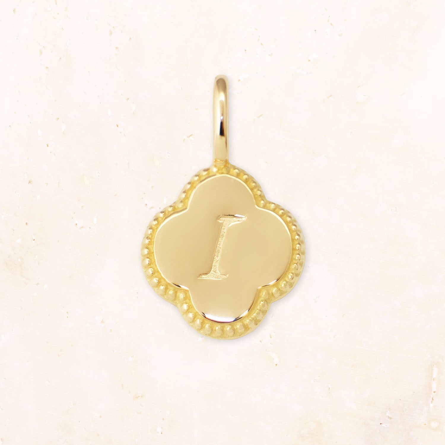 18K Yellow Gold Clover Flower Initial Charm