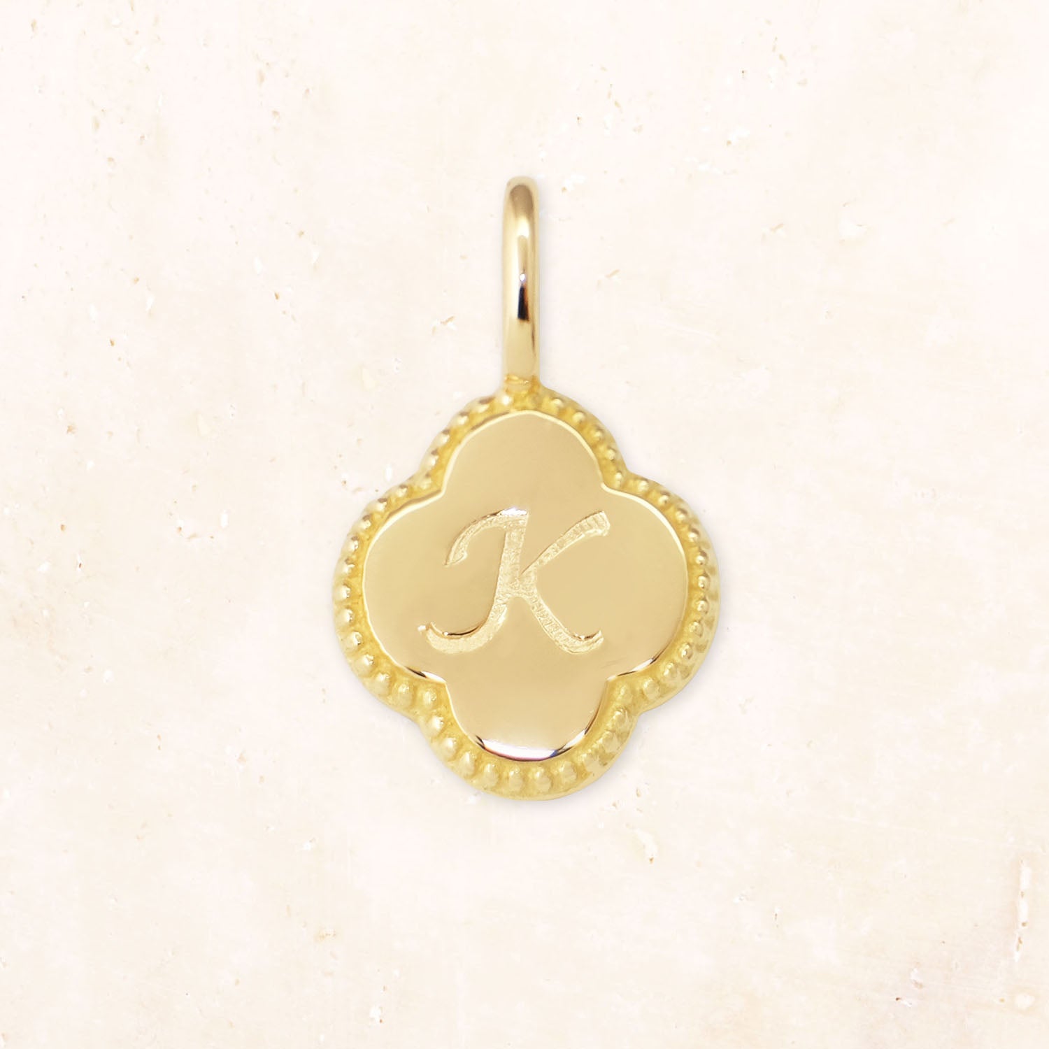 18K Yellow Gold Clover Flower Initial Charm