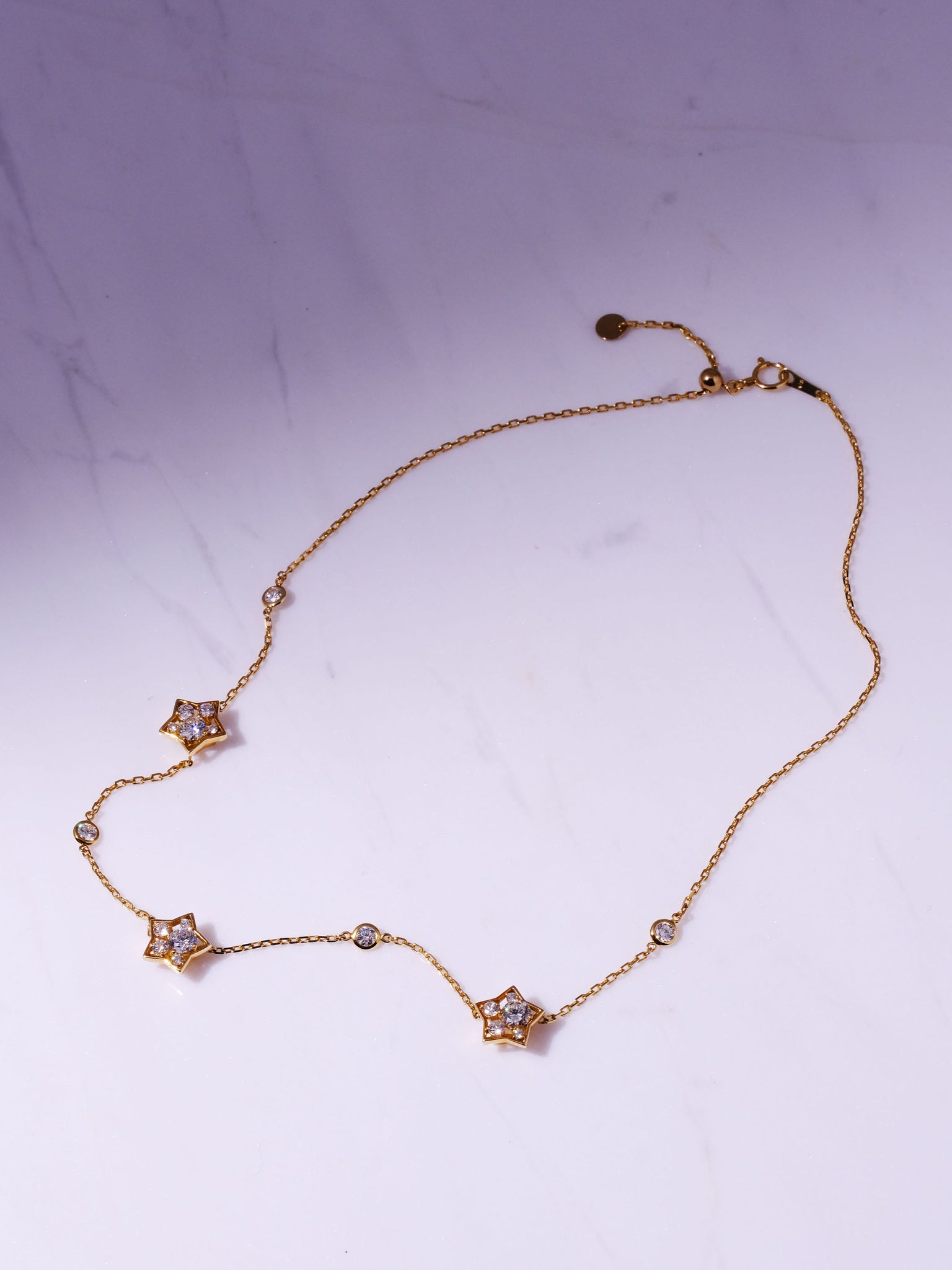 [Made to order] 18K Gold Puffy Star Three Motif Necklace (Lab-Grown Diamond)