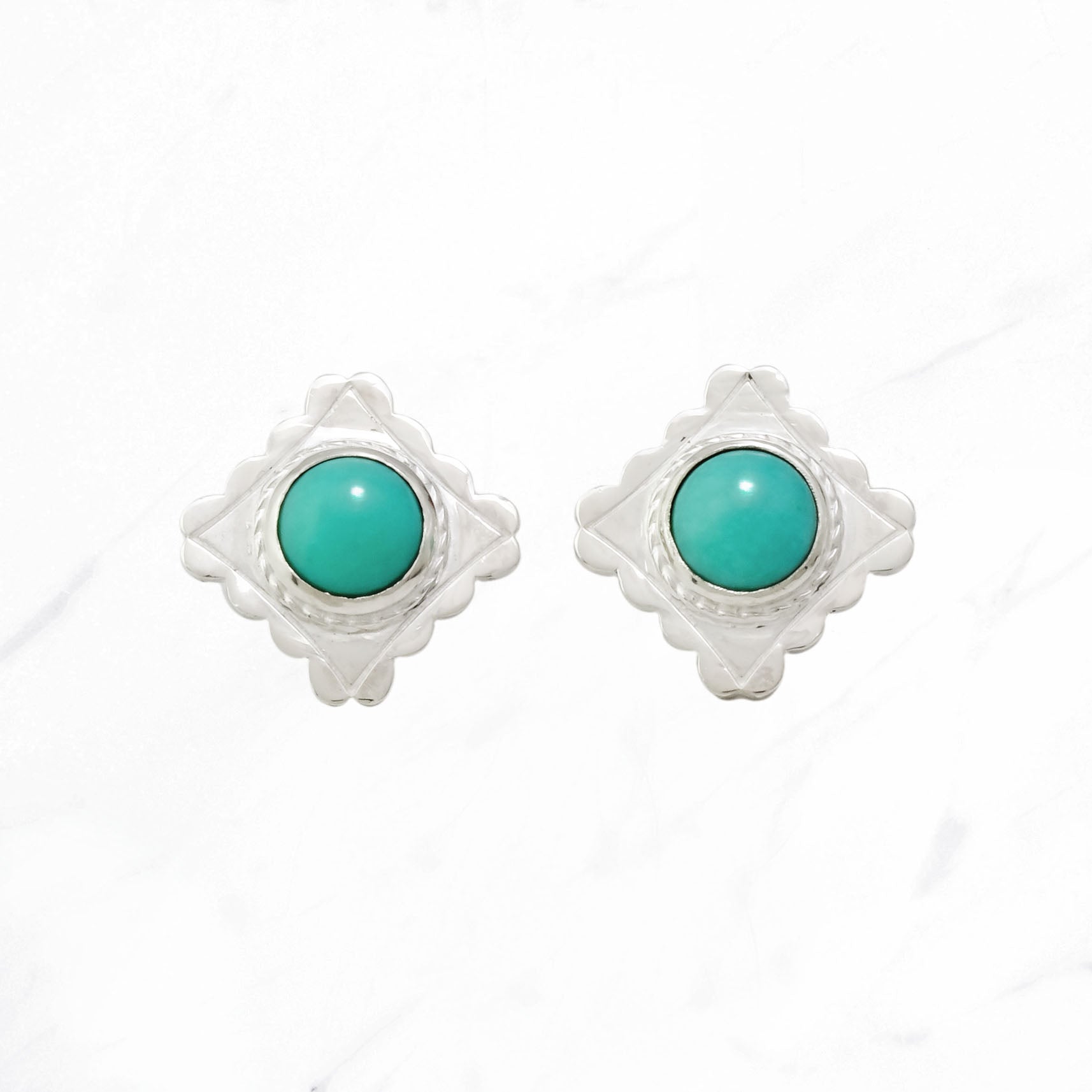 Silver Scalloped Trim Earrings (Turquoise)