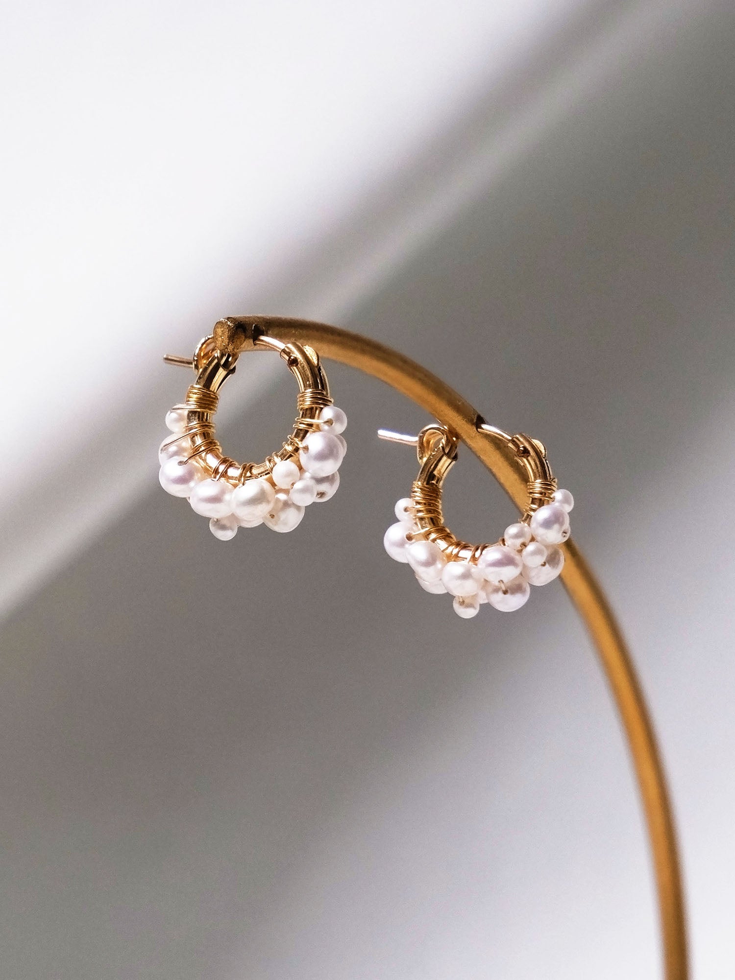 Pearl Wrapped Hoop Clip Earrings