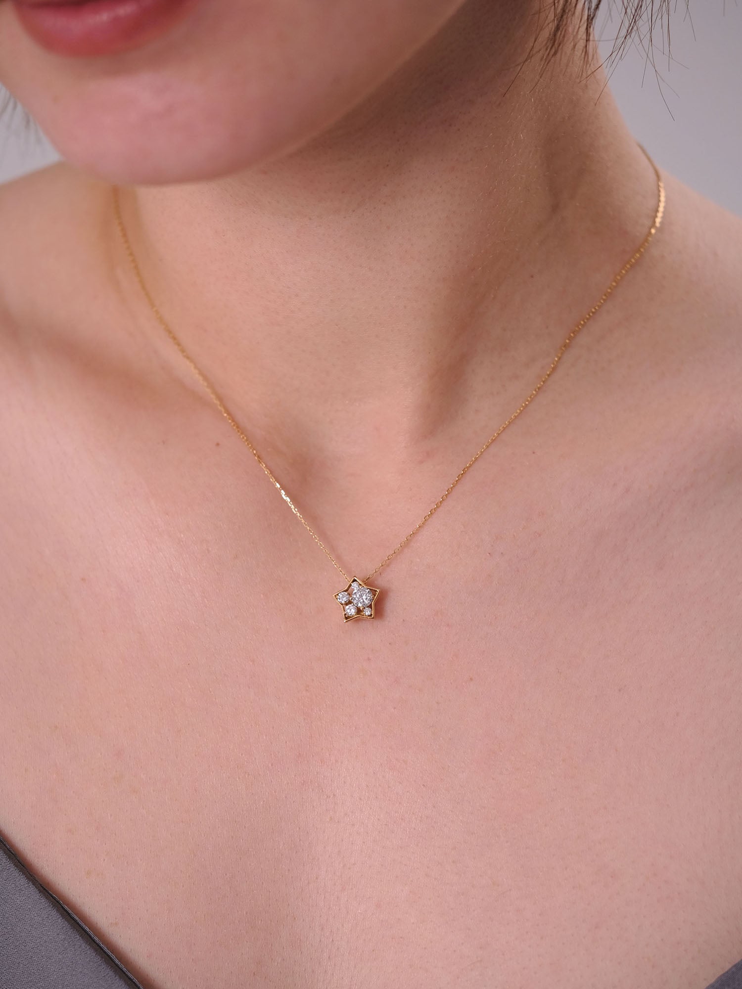 [Made to order] 18K Gold Puffy Star Necklace 0.3ct (Lab-Grown Diamond)