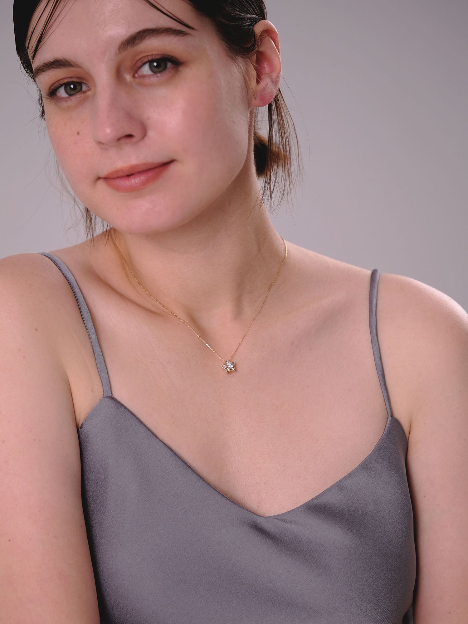 [Made to order] 18K Gold Puffy Star Necklace 0.3ct (Lab-Grown Diamond)