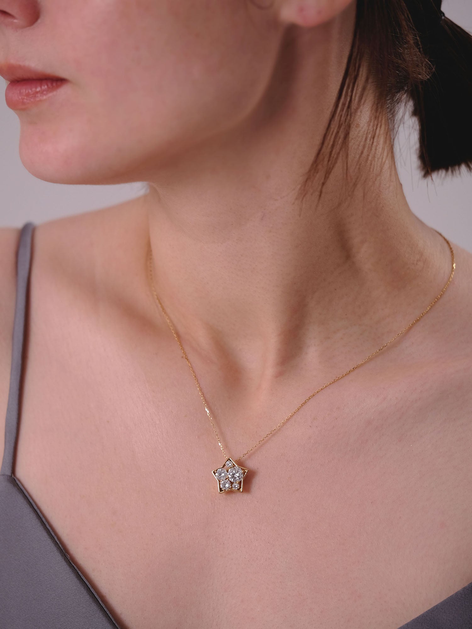 [Made to order] 18K Gold Puffy Star Necklace 1.0ct (Lab-Grown Diamond)