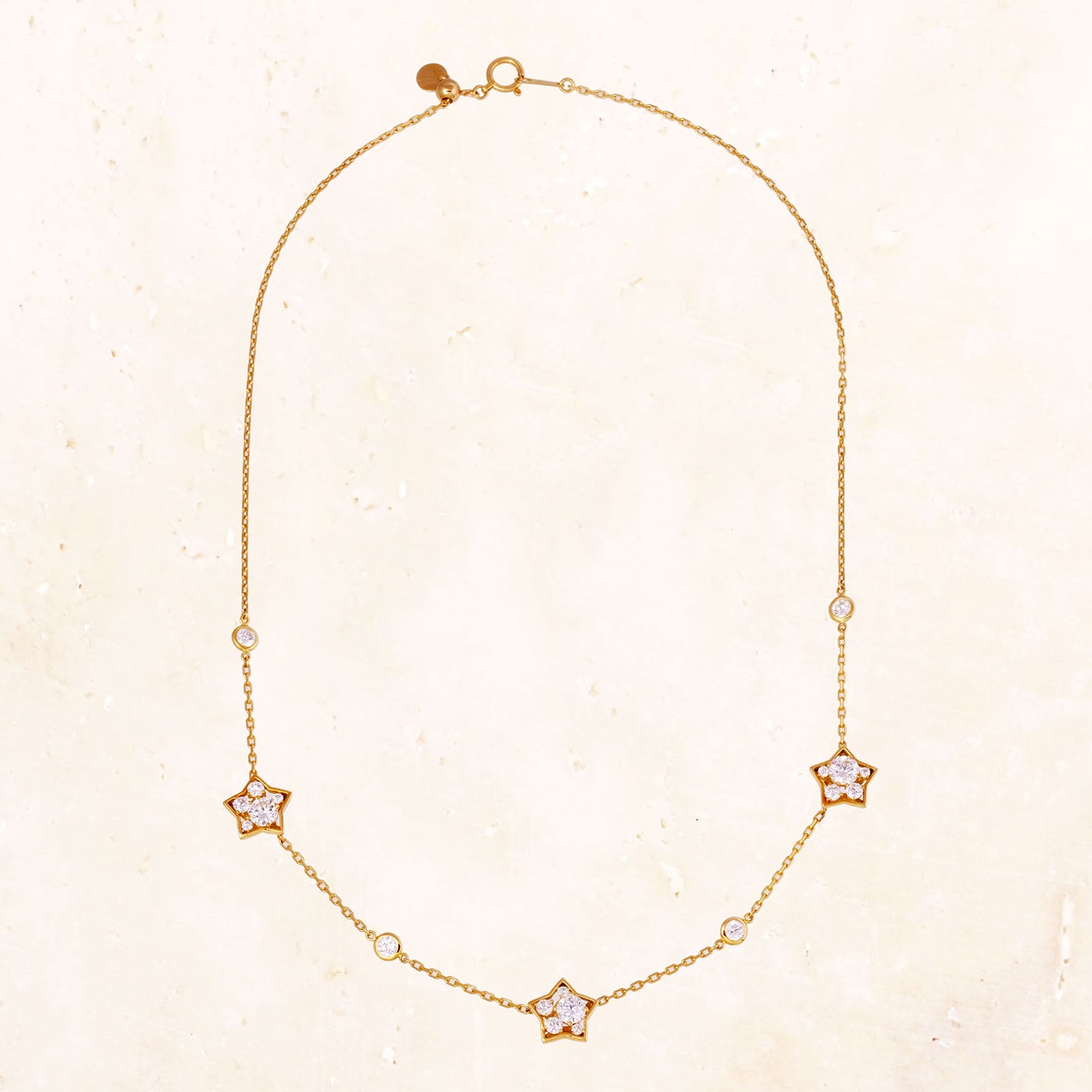 [Made to order] 18K Gold Puffy Star Three Motif Necklace (Lab-Grown Diamond)