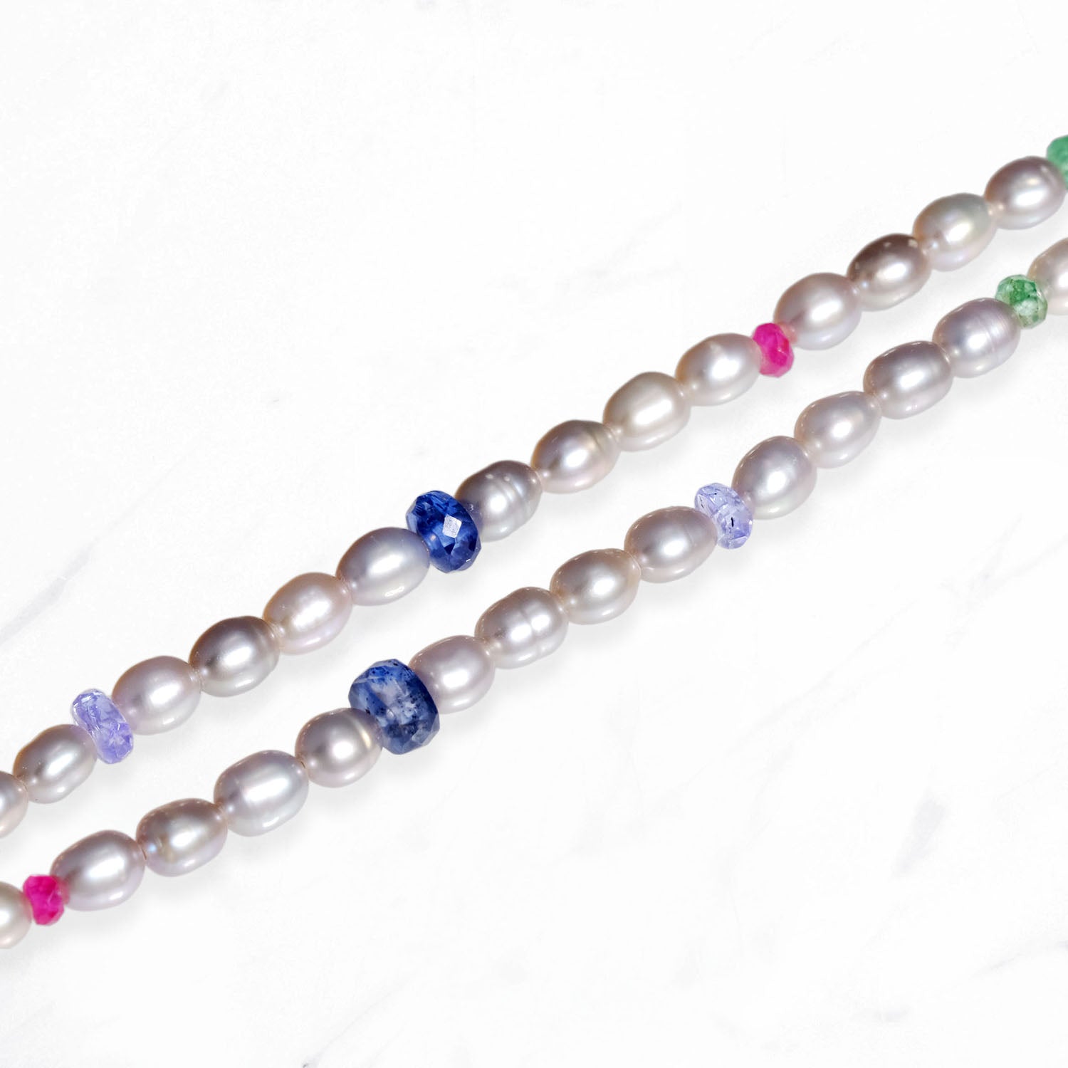 Pearl & Multi Gemstone Station Necklace (Gray)