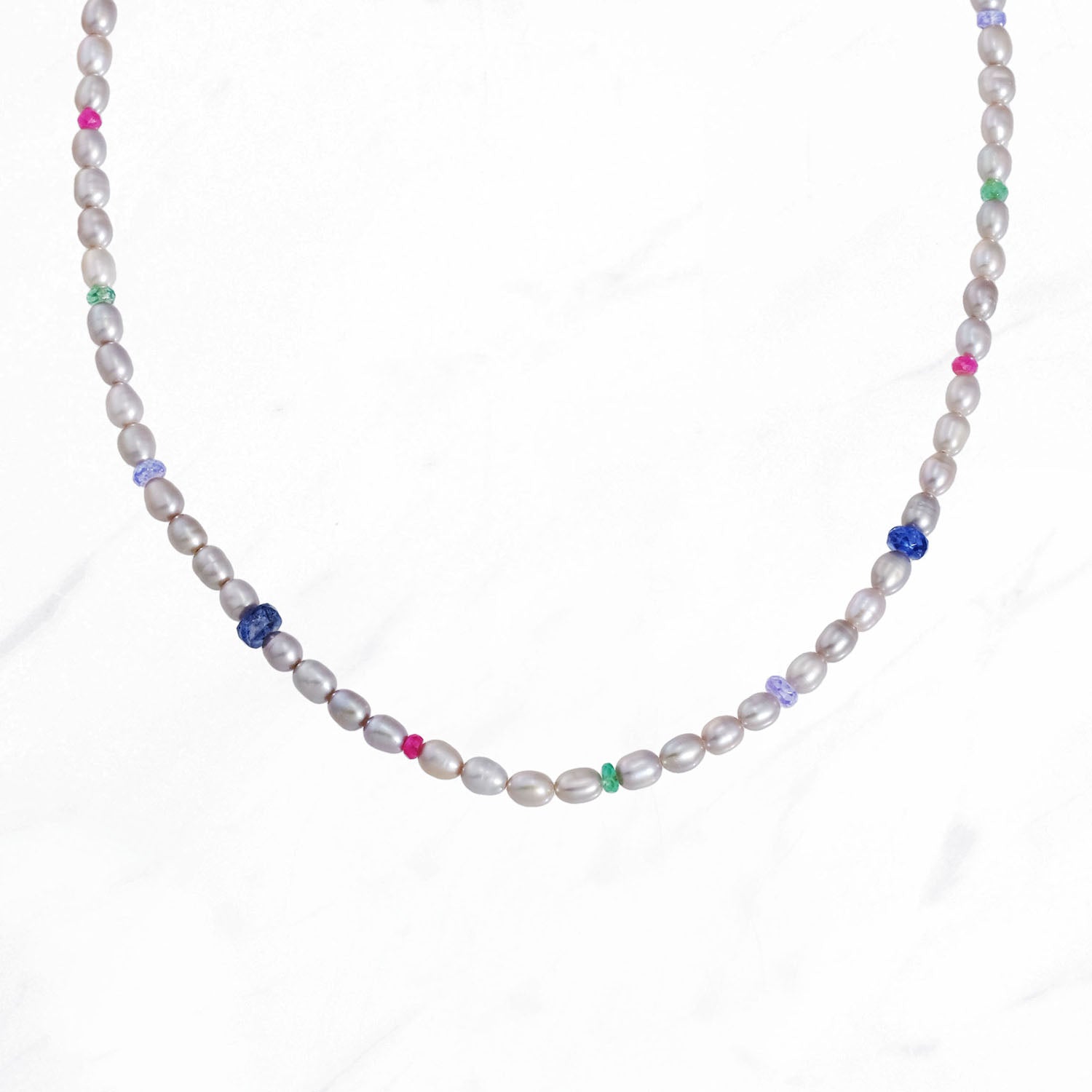 珍珠&宝石项链（灰色）