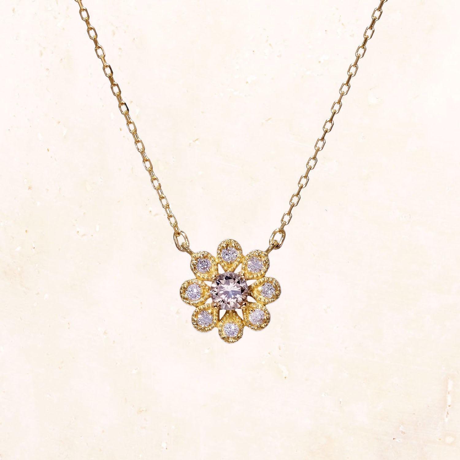 18K Gold Daisy Necklace (Brown Diamond)