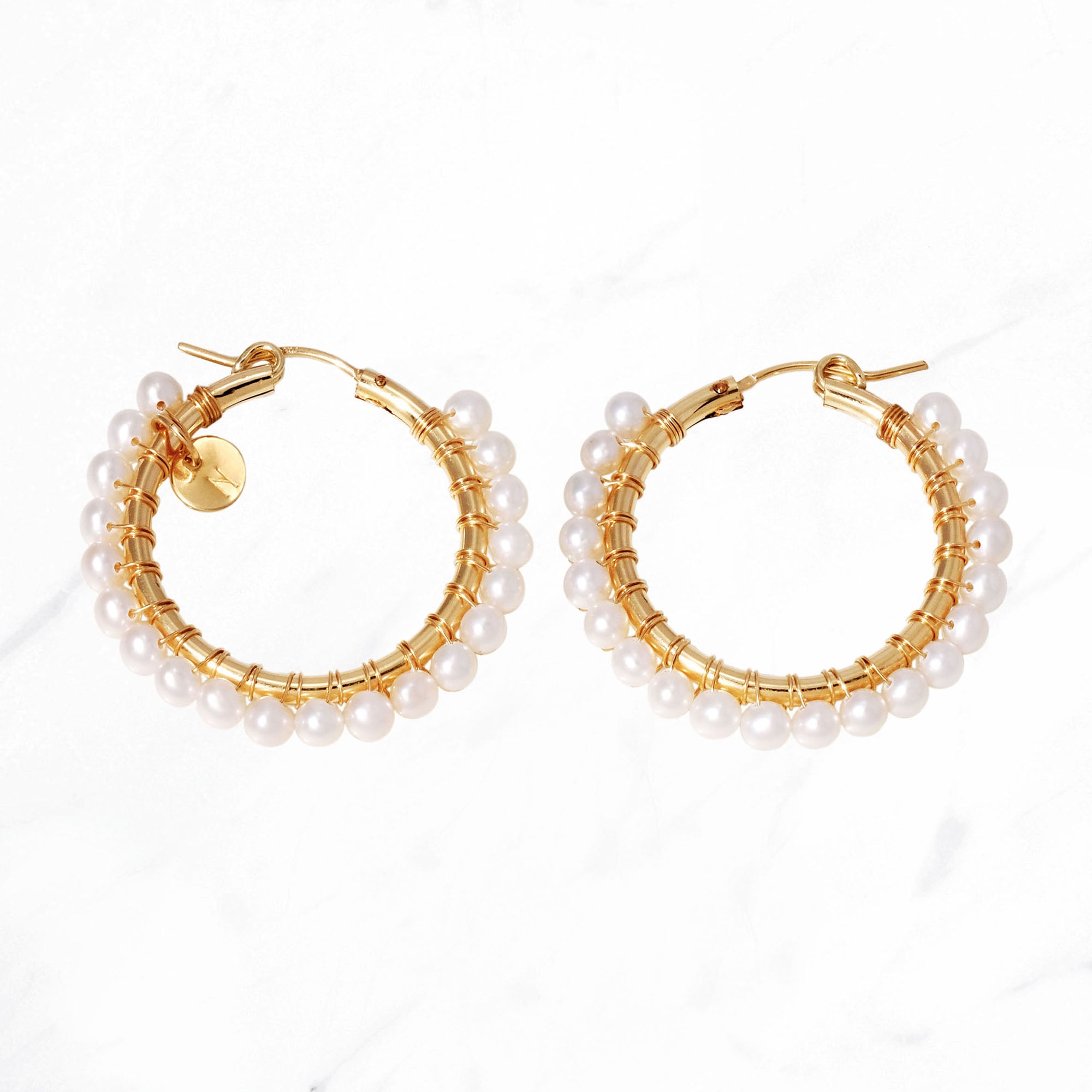 Wrapped Pearl Hoop Earrings M