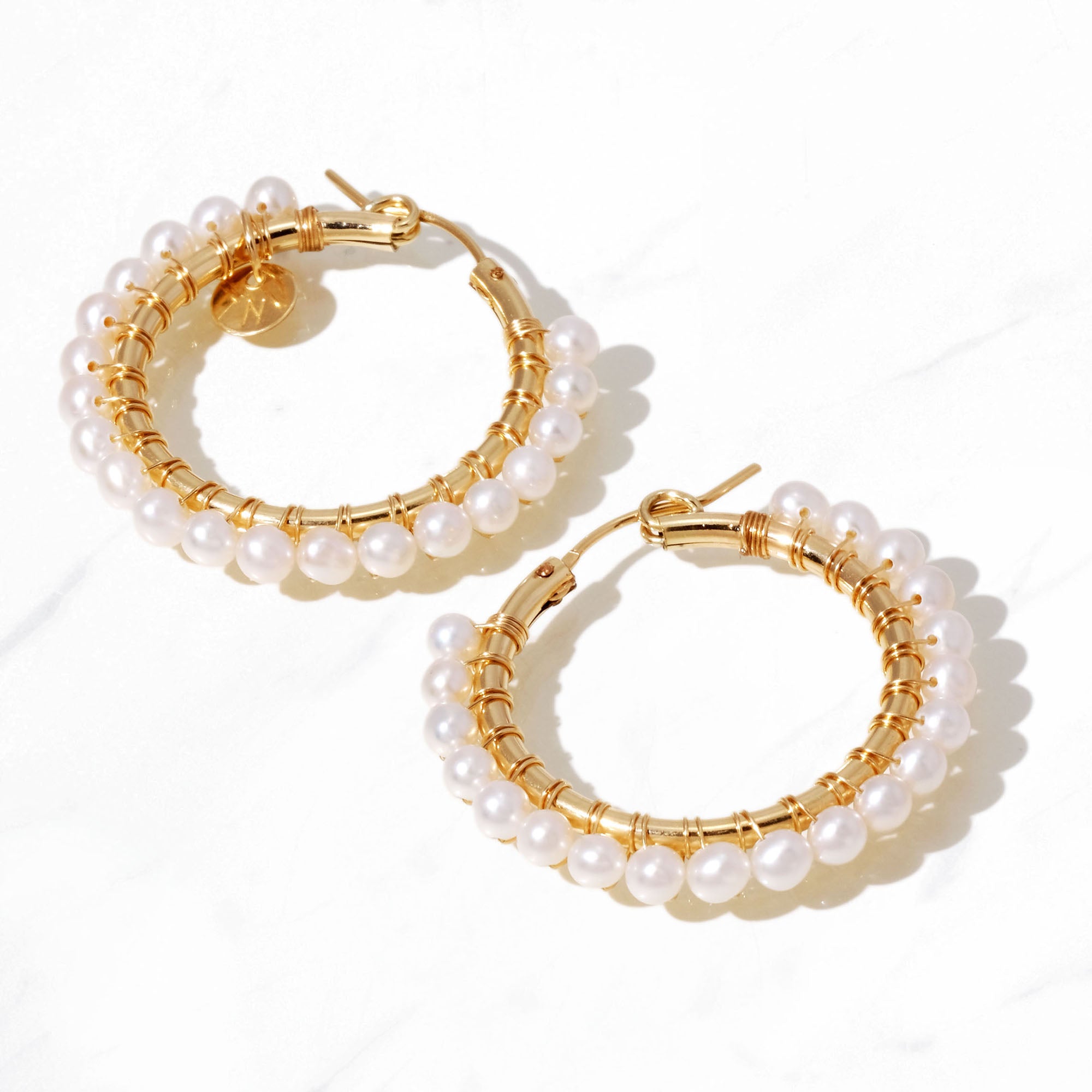 Wrapped Pearl Hoop Earrings M