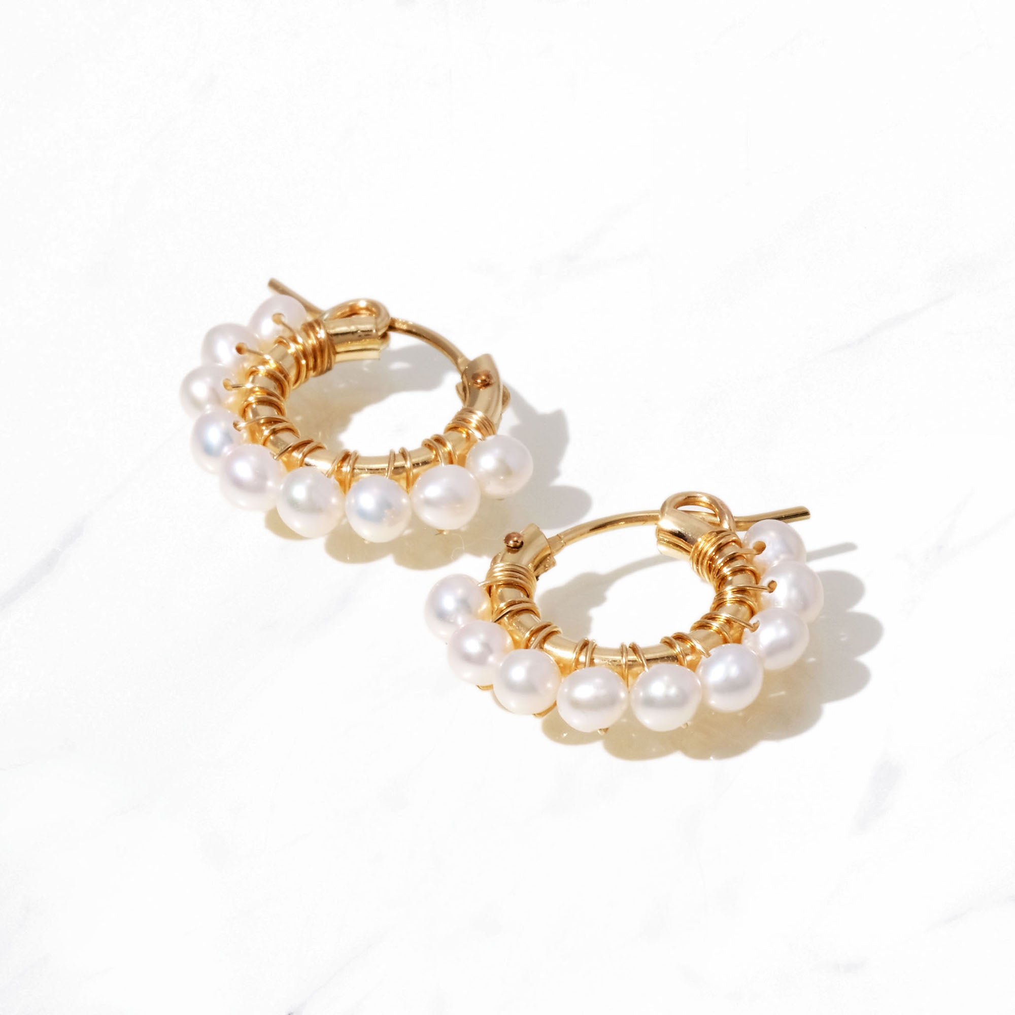 Wrapped Pearl Hoop Earrings S