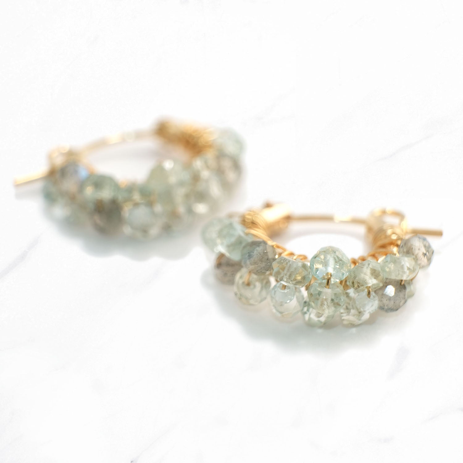 Aquamarine Wrapped Hoop Earrings