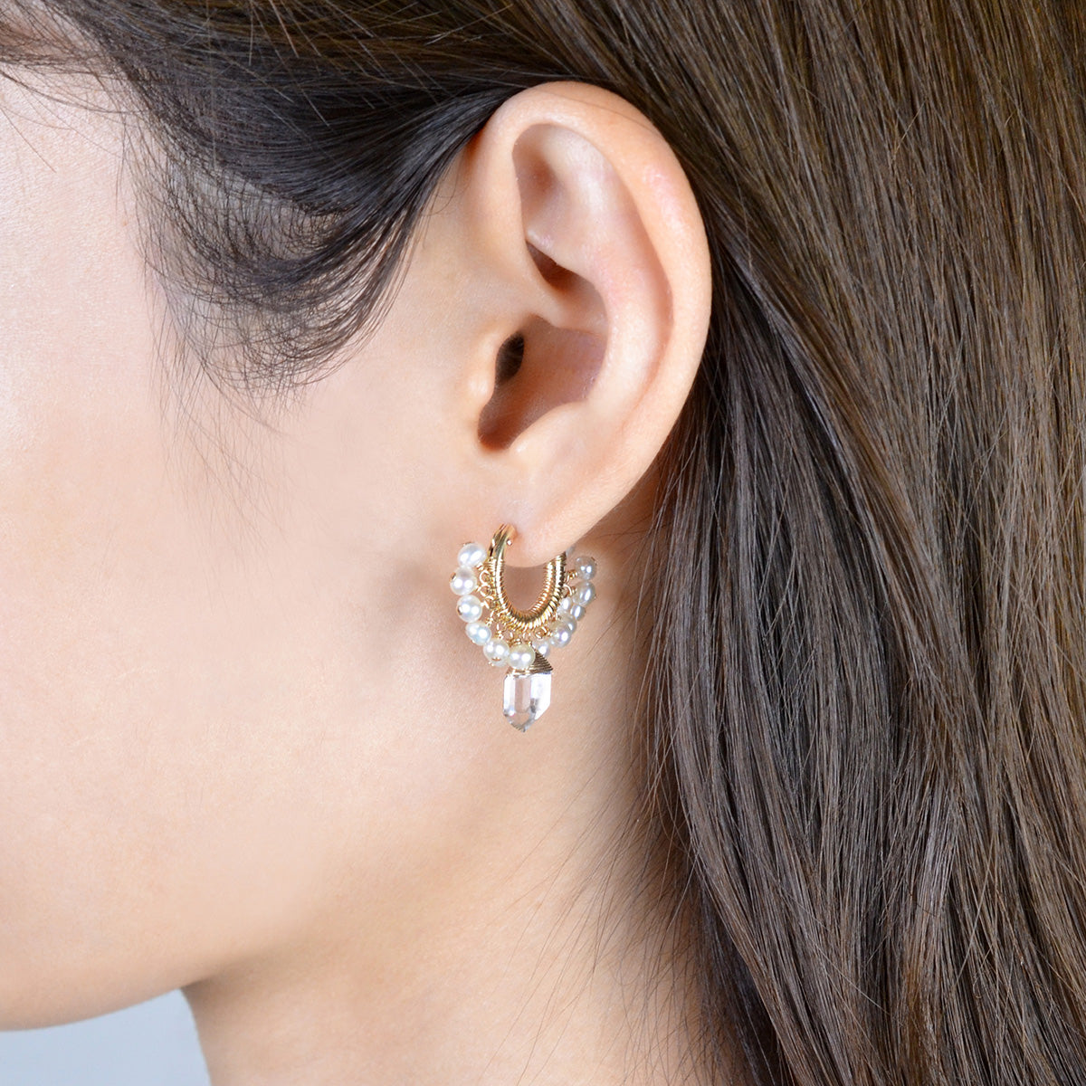 水晶珍珠卷圈耳环