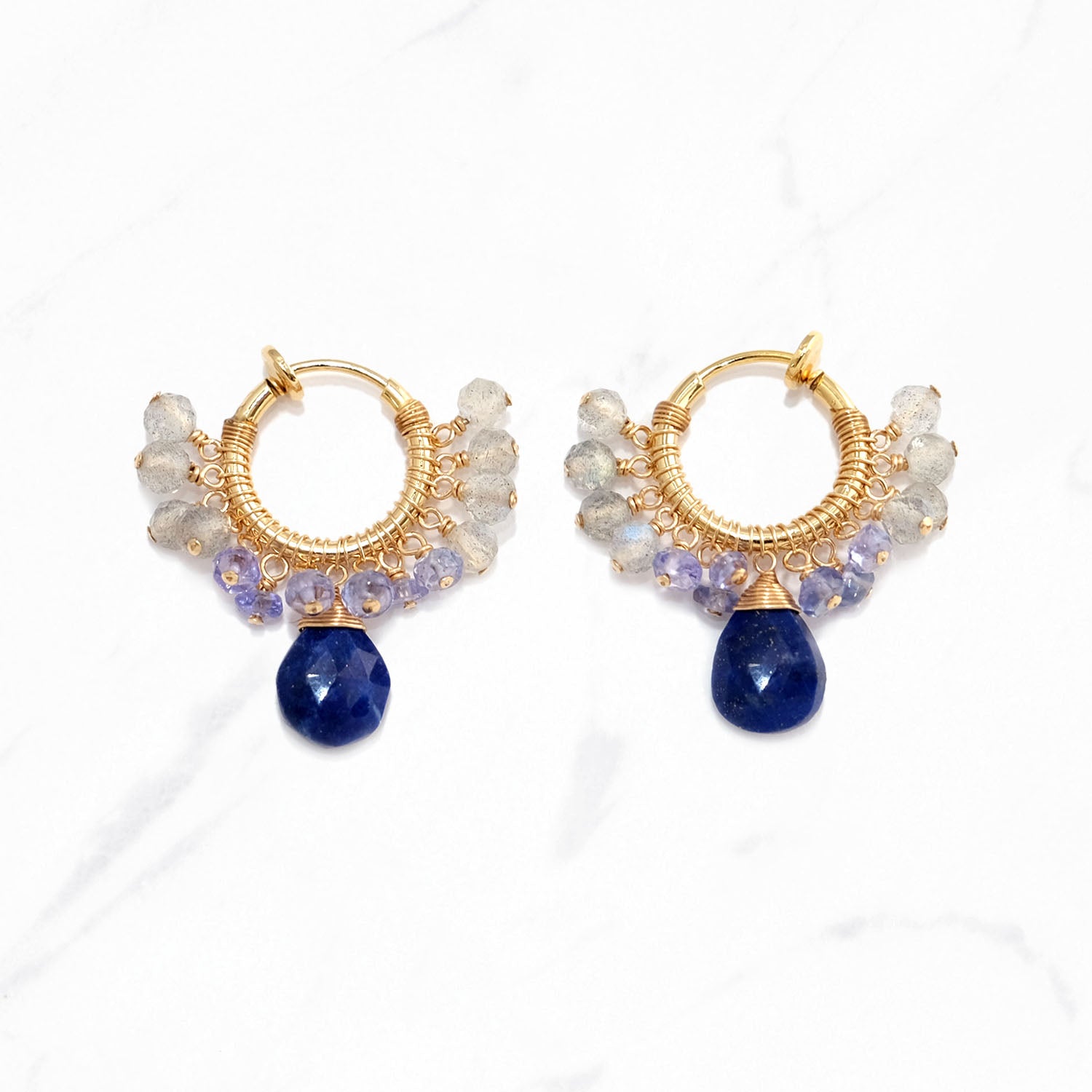 Lapis Lazuli Wrapped Hoop Clip Earrings
