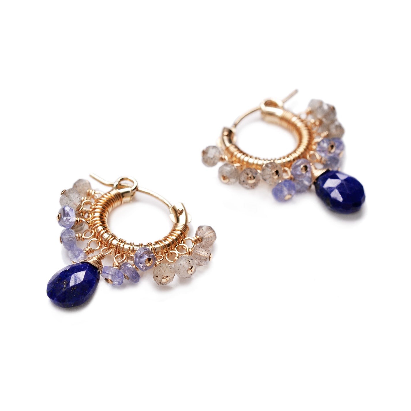 Lapis Lazuli Wrapped Hoop Earrings