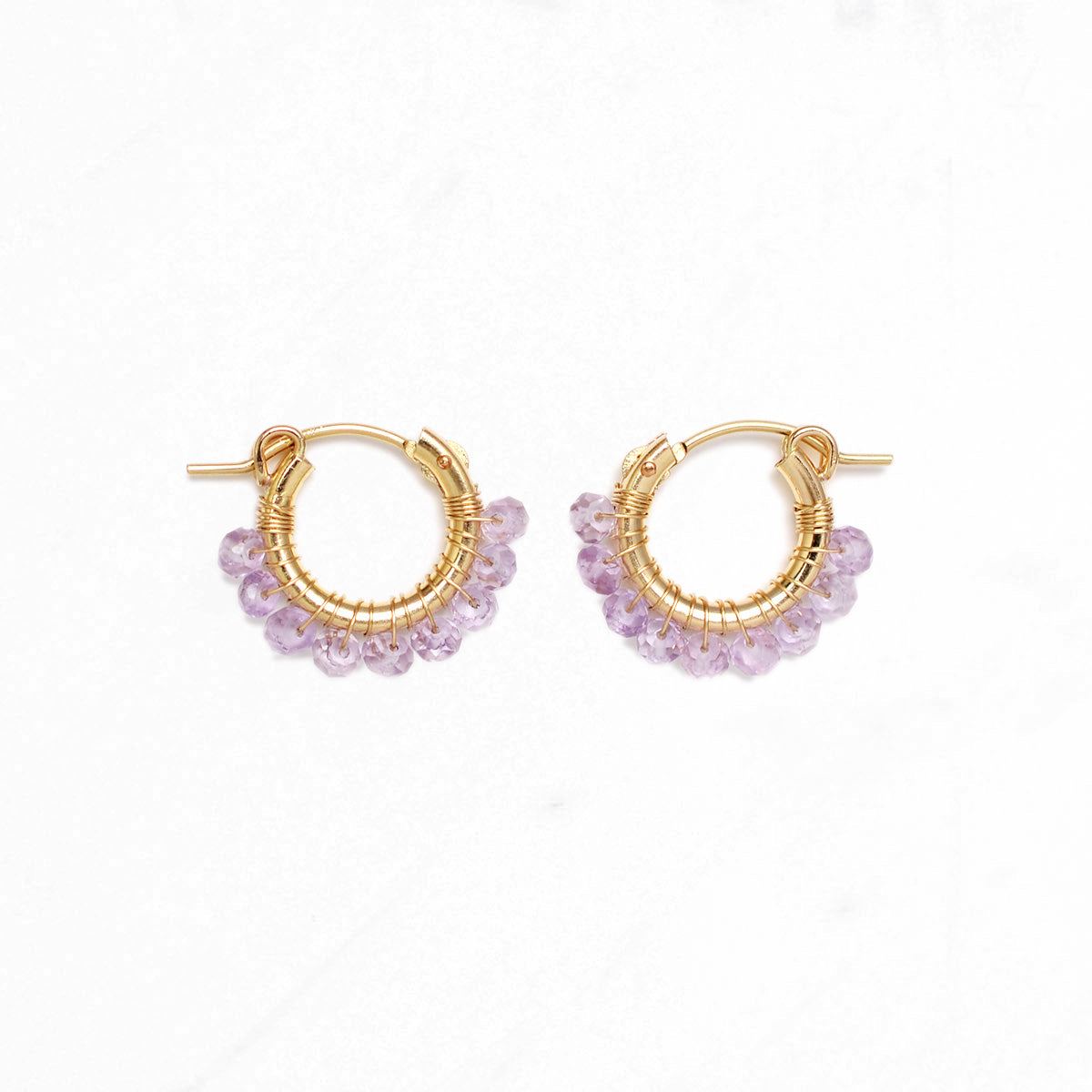 Pink Amethyst Wrapped Hoops S