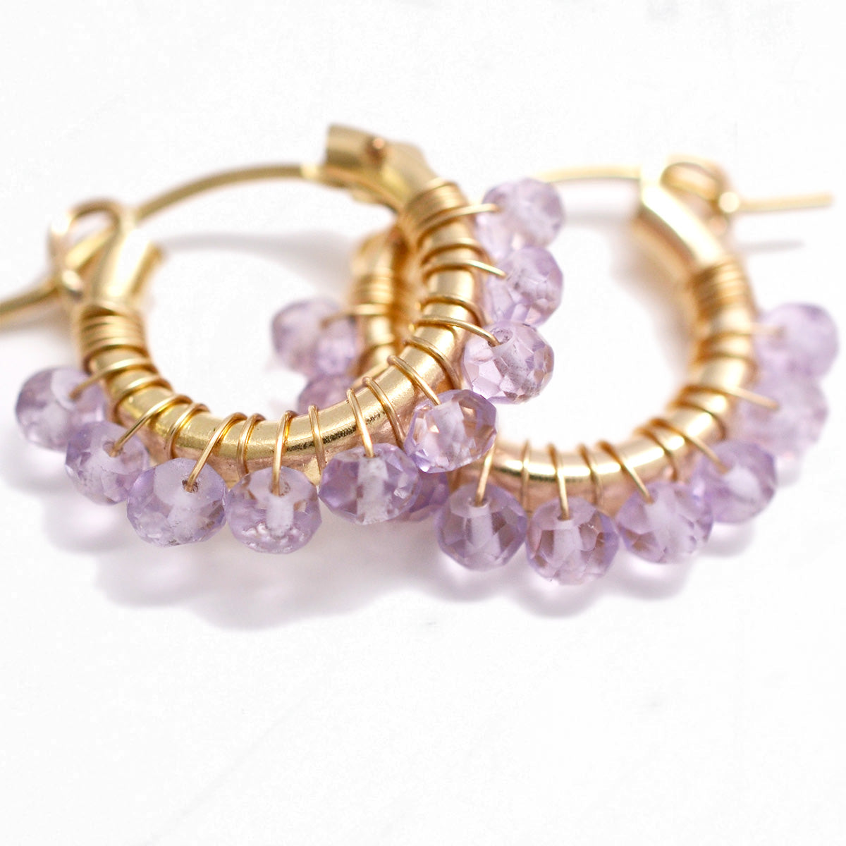 Pink Amethyst Wrapped Hoops S