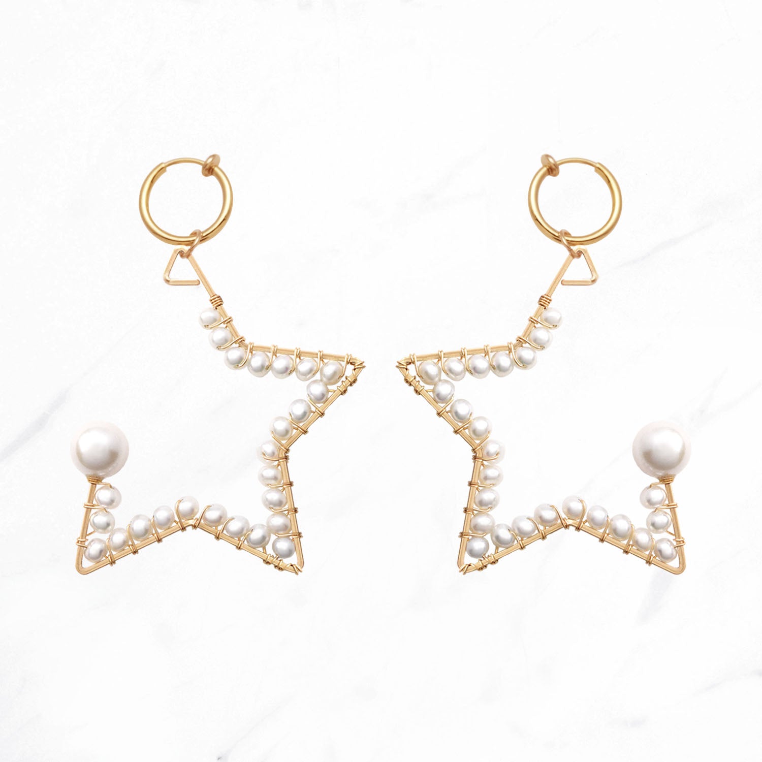 Pearl Star Hoop Clip Earrings