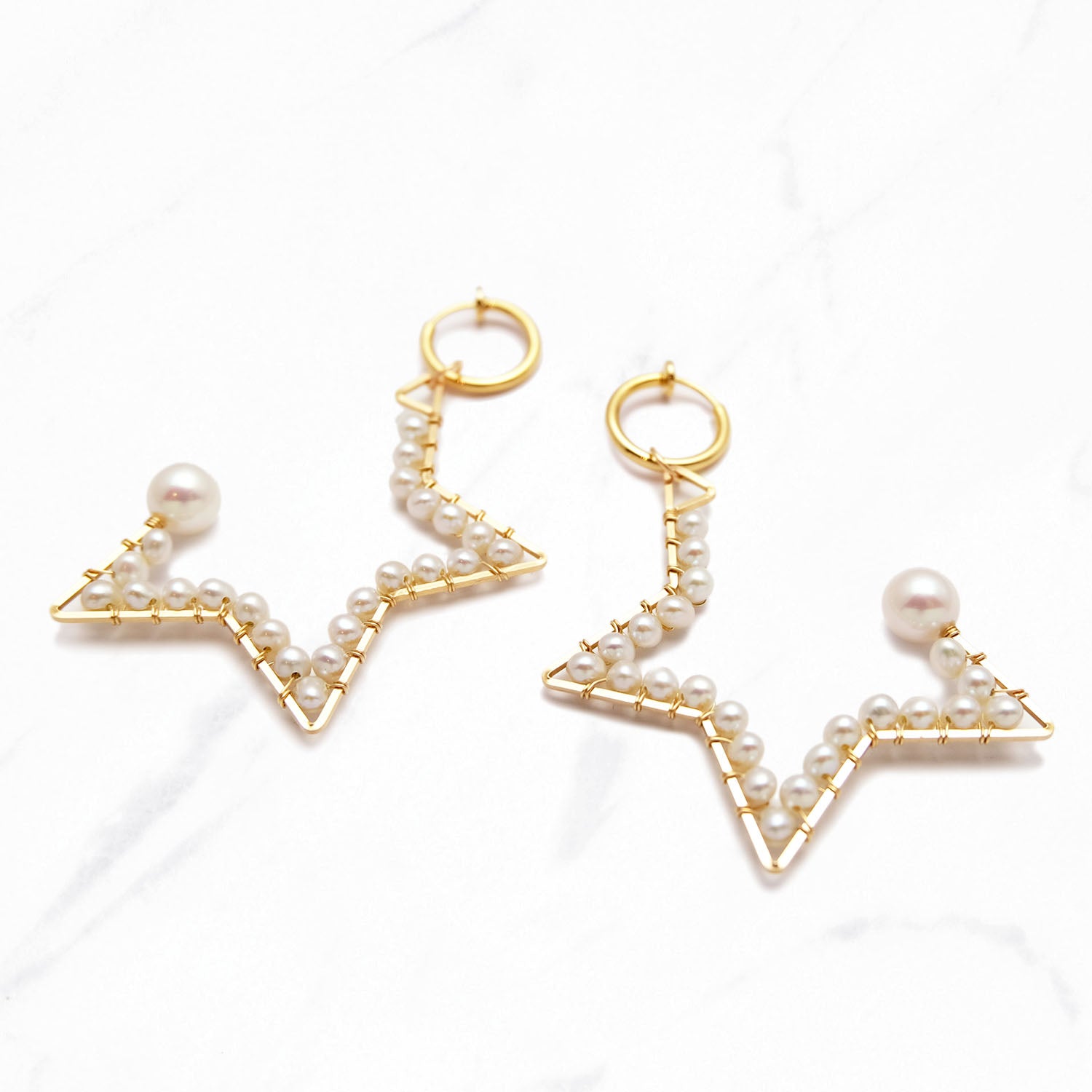 Pearl Star Hoop Clip Earrings