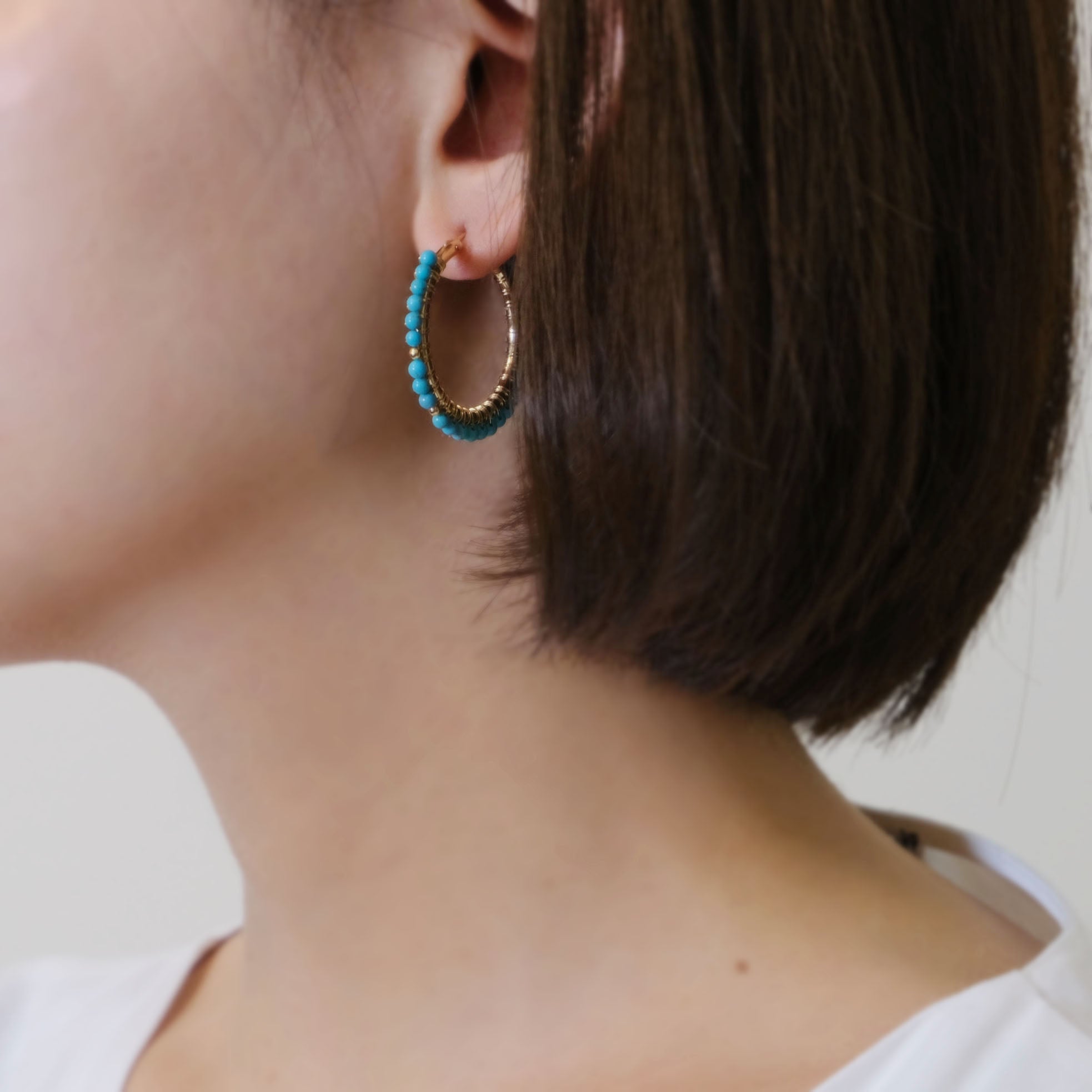 Turquoise Wrapped Hoop Clip Earrings M