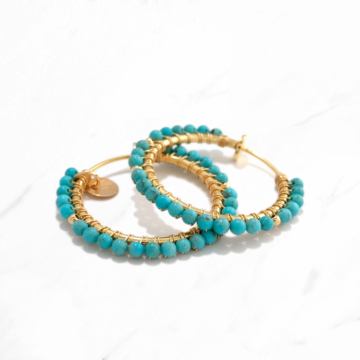 Turquoise Wrapped Hoop Clip Earrings M