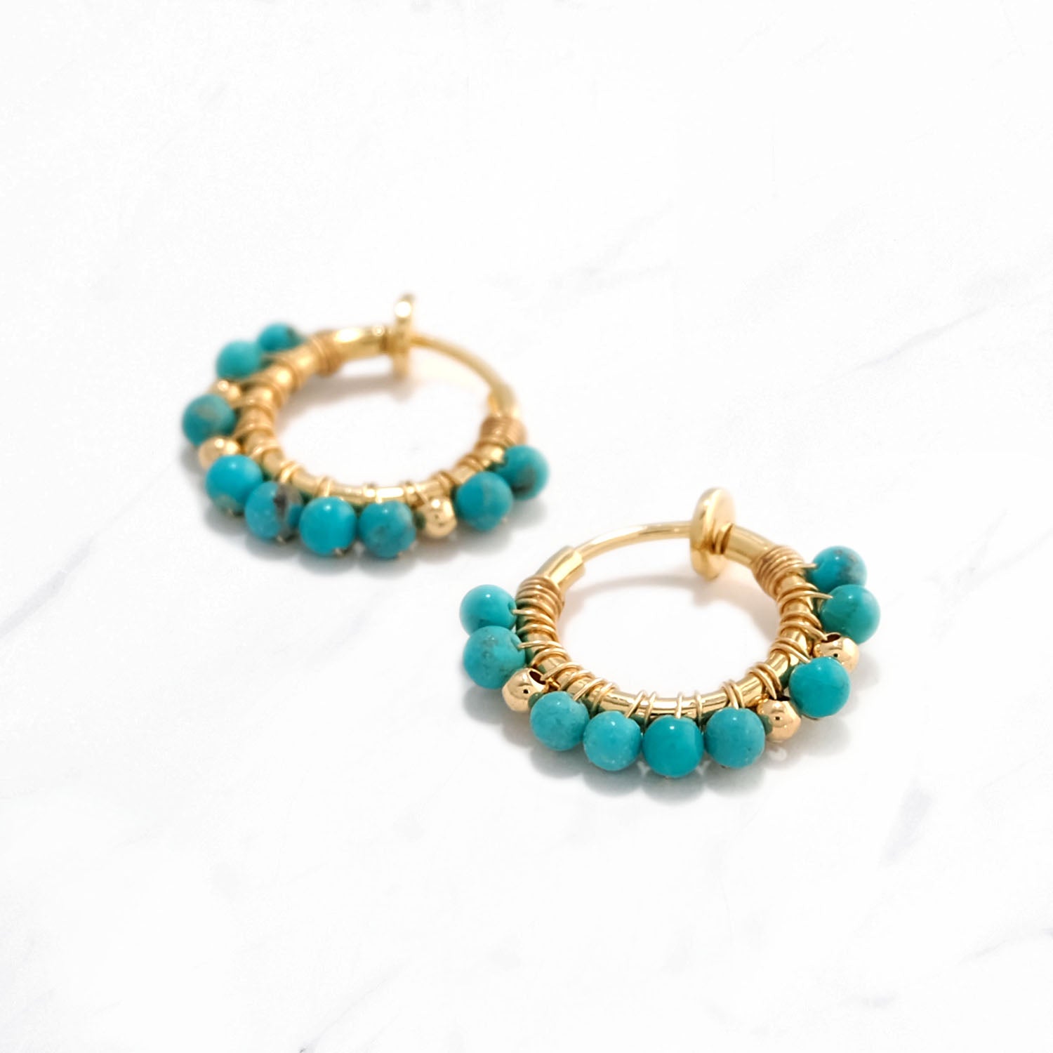 Turquoise Wrapped Hoop Clip Earrings S