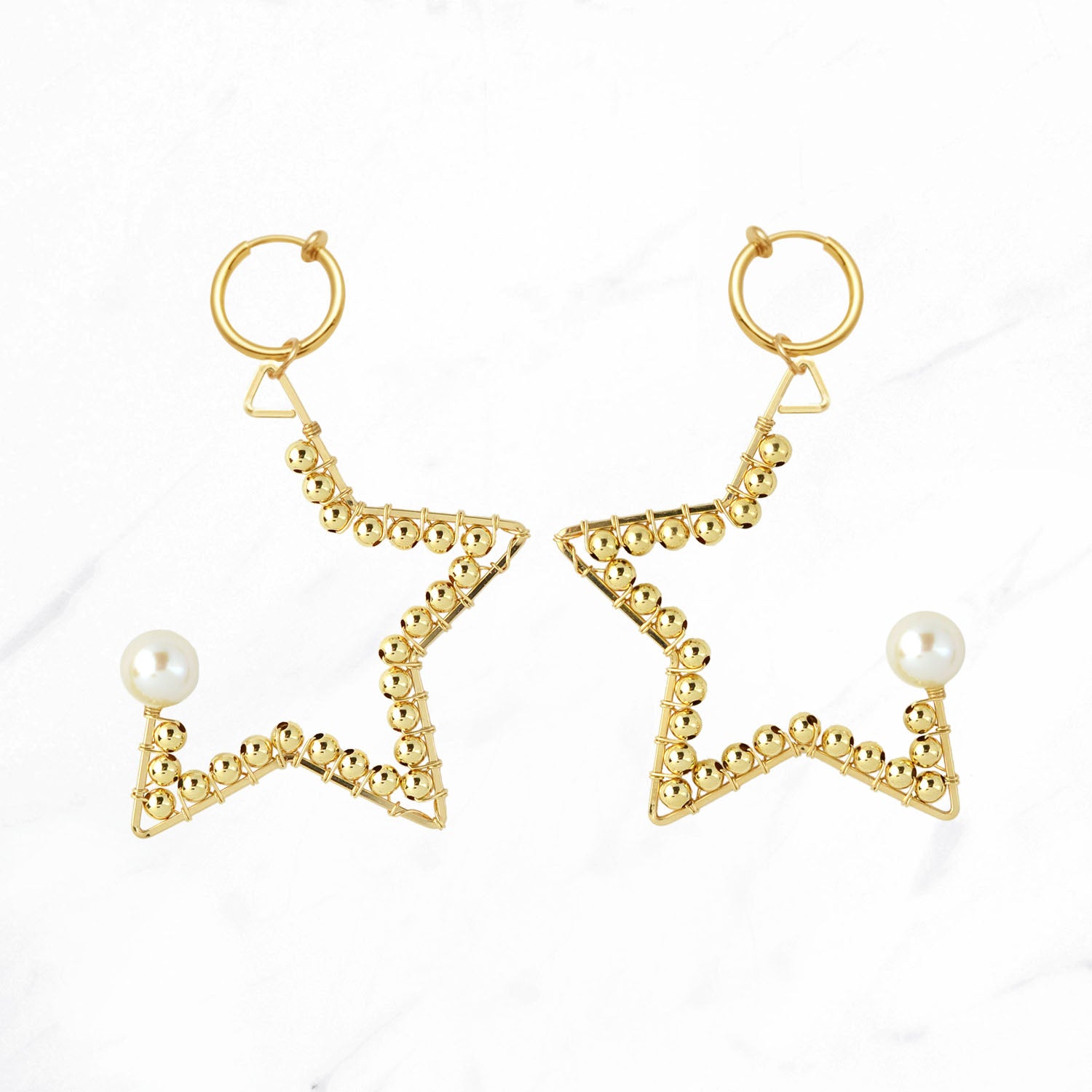 Gold Star Wrapped Hoop Clip Earrings