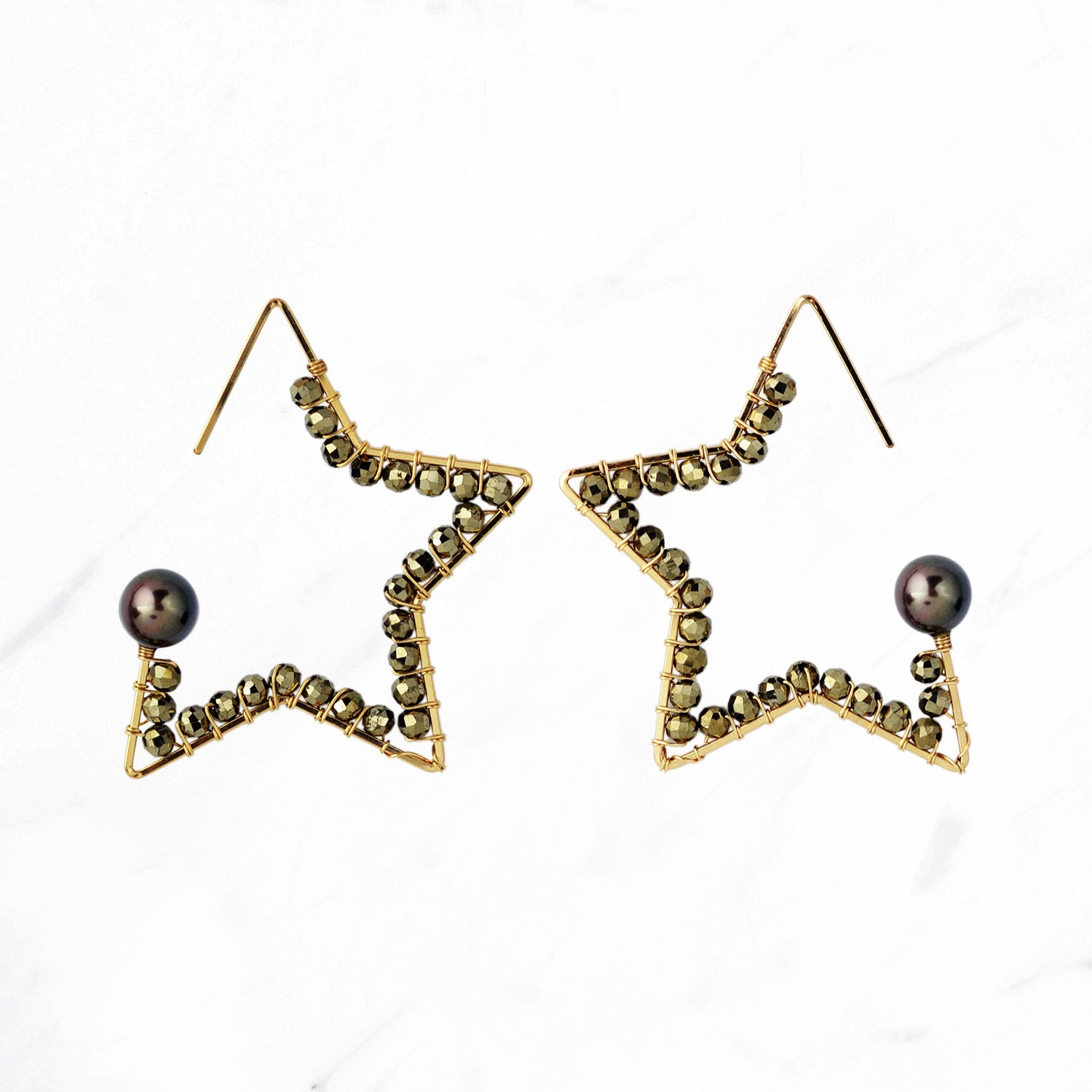 Pyrite Star Hoop Clip Earrings