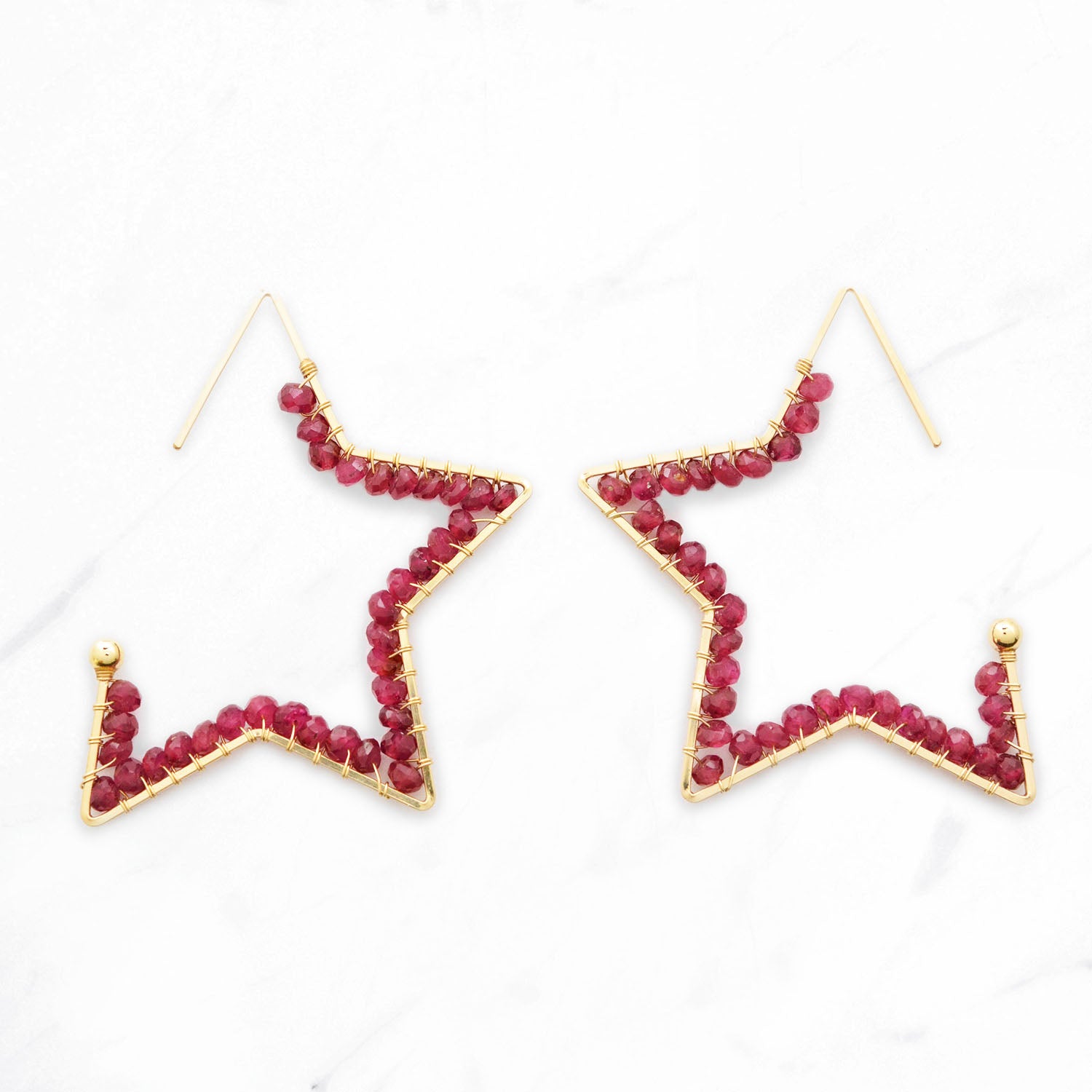 Ruby Star Hoop Earrings L