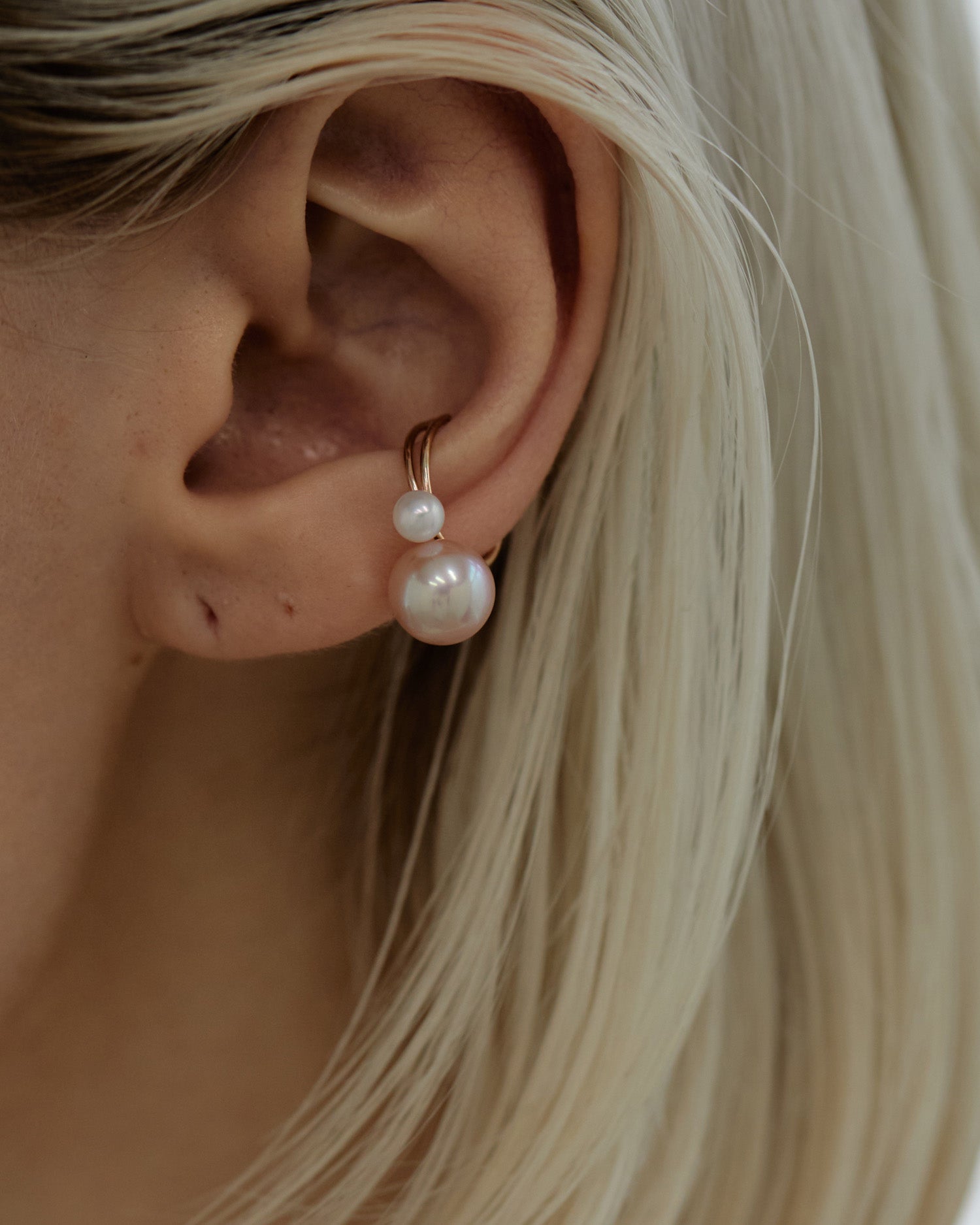 10K金双珍珠（粉色）耳骨夹