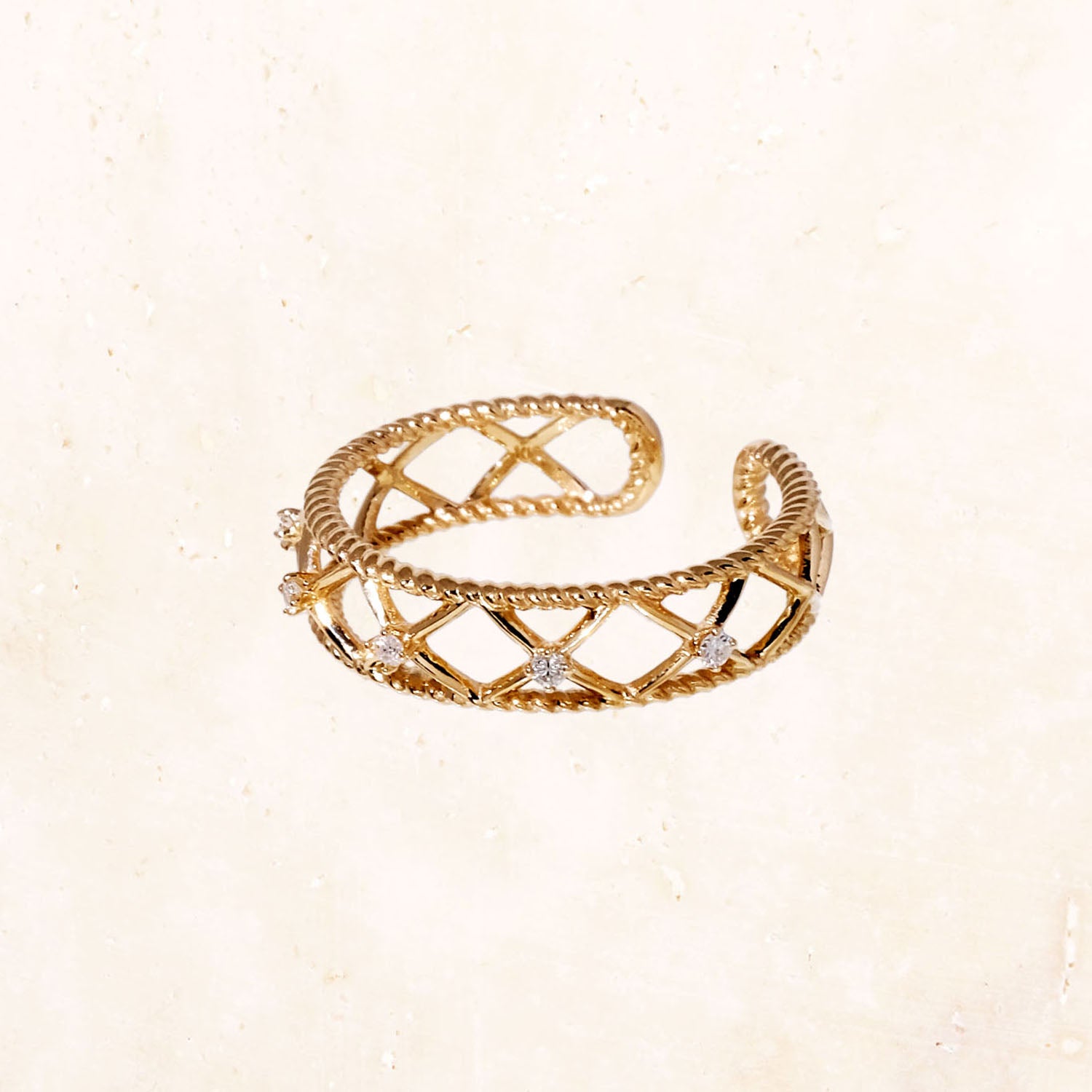 10K Gold Wire Basket Earcuff / Ring