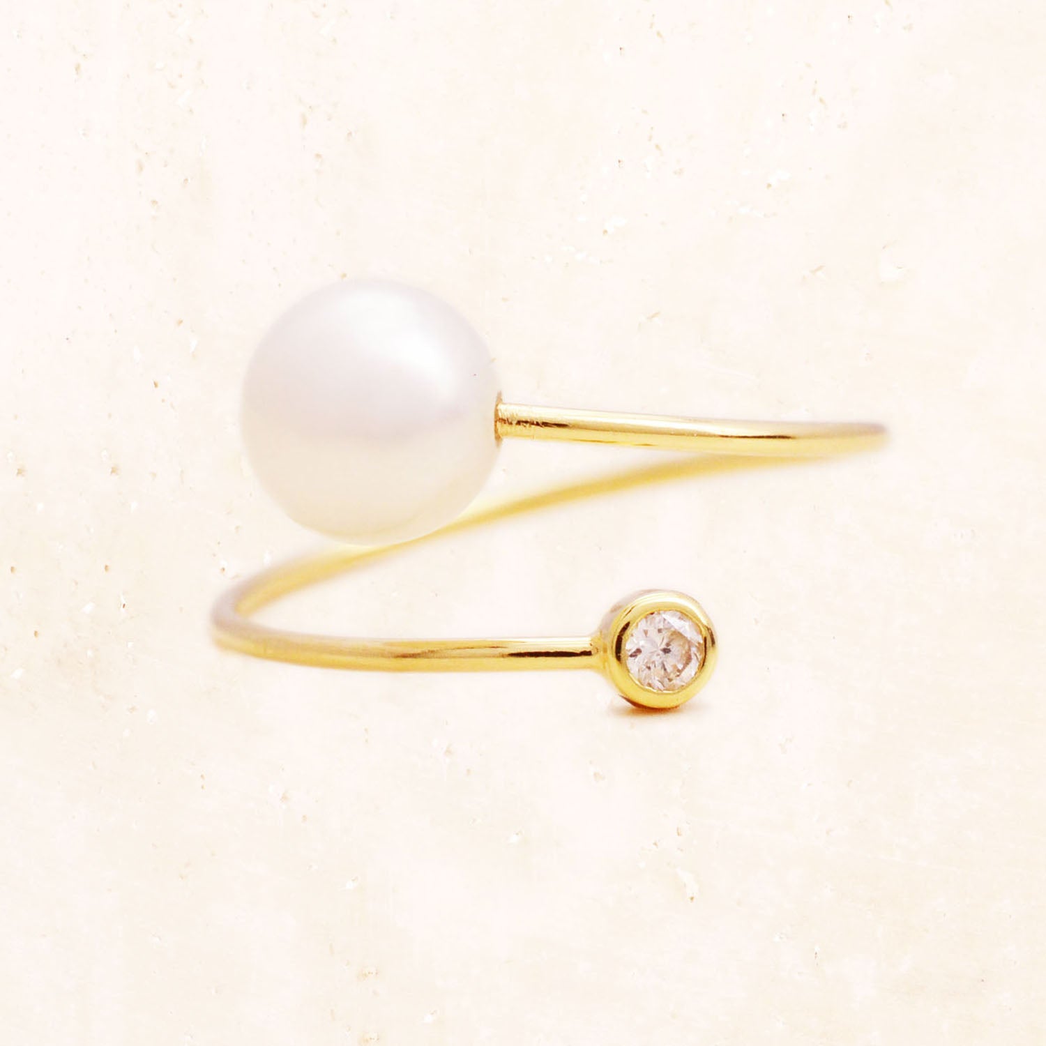 18K Yellow Gold Pearl & Diamond Wrap Ring
