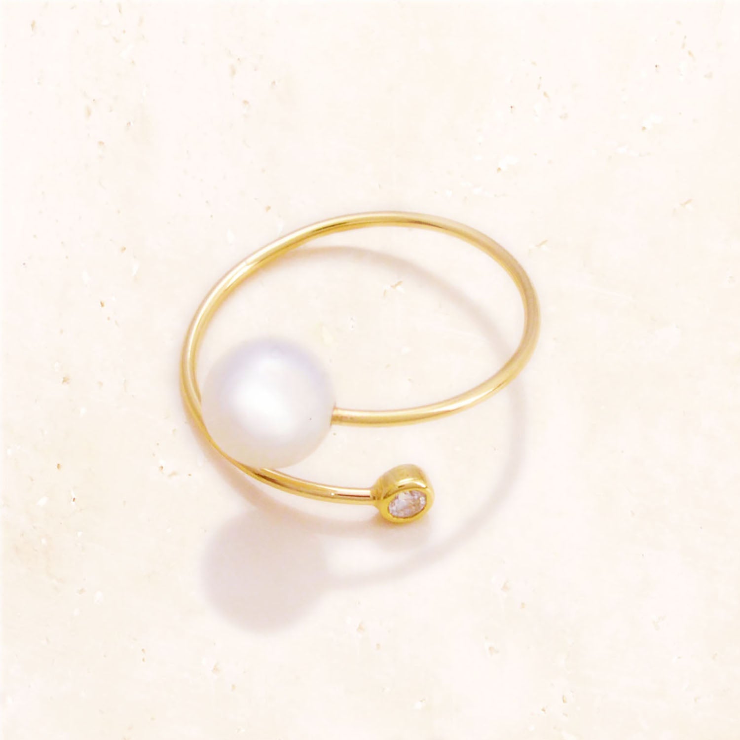 18K Yellow Gold Pearl & Diamond Wrap Ring