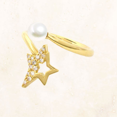 18K Gold Double Star Ring