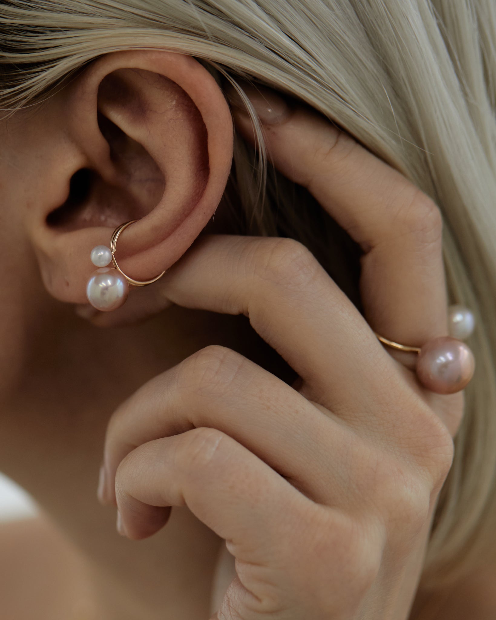 10K珍珠漂浮戒指（粉色）
