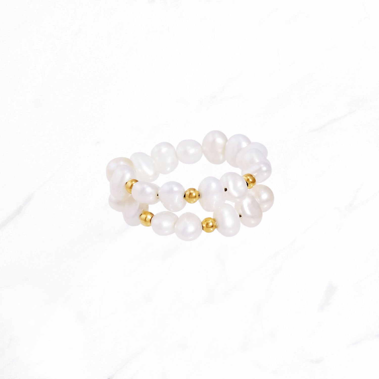 Pearl & Gold Beads Spiral Ring