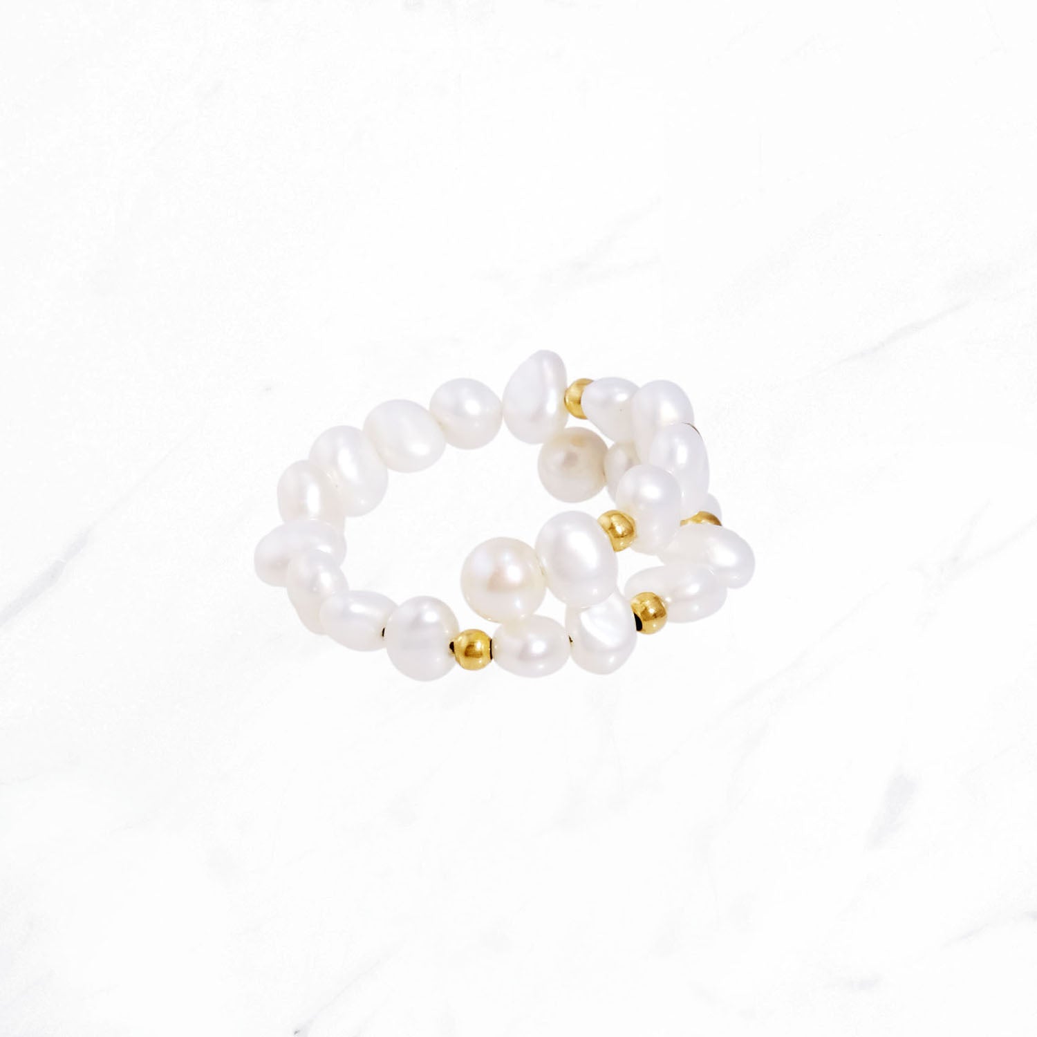 Pearl & Gold Beads Spiral Ring