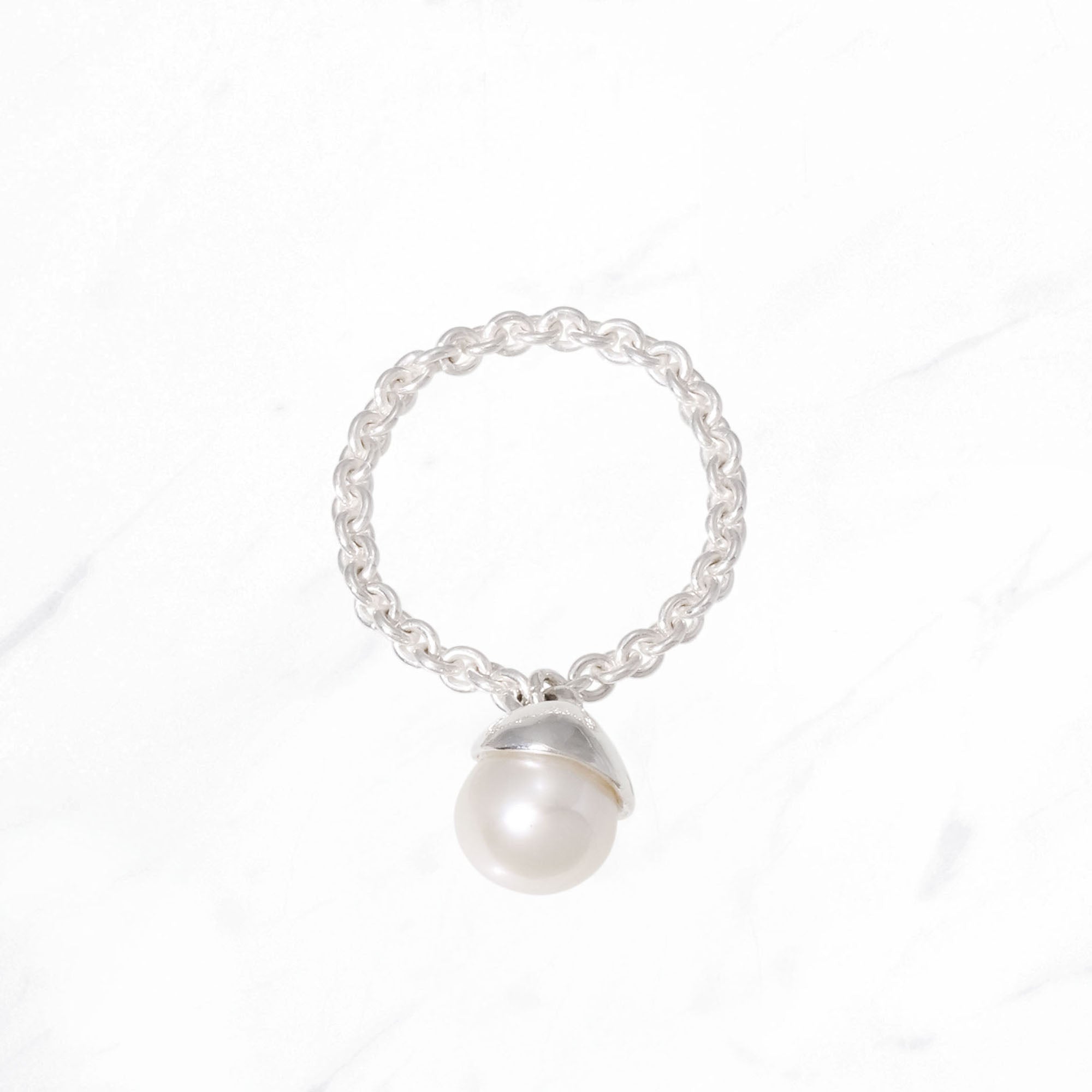 SILVER Calla Chain Pearl Ring