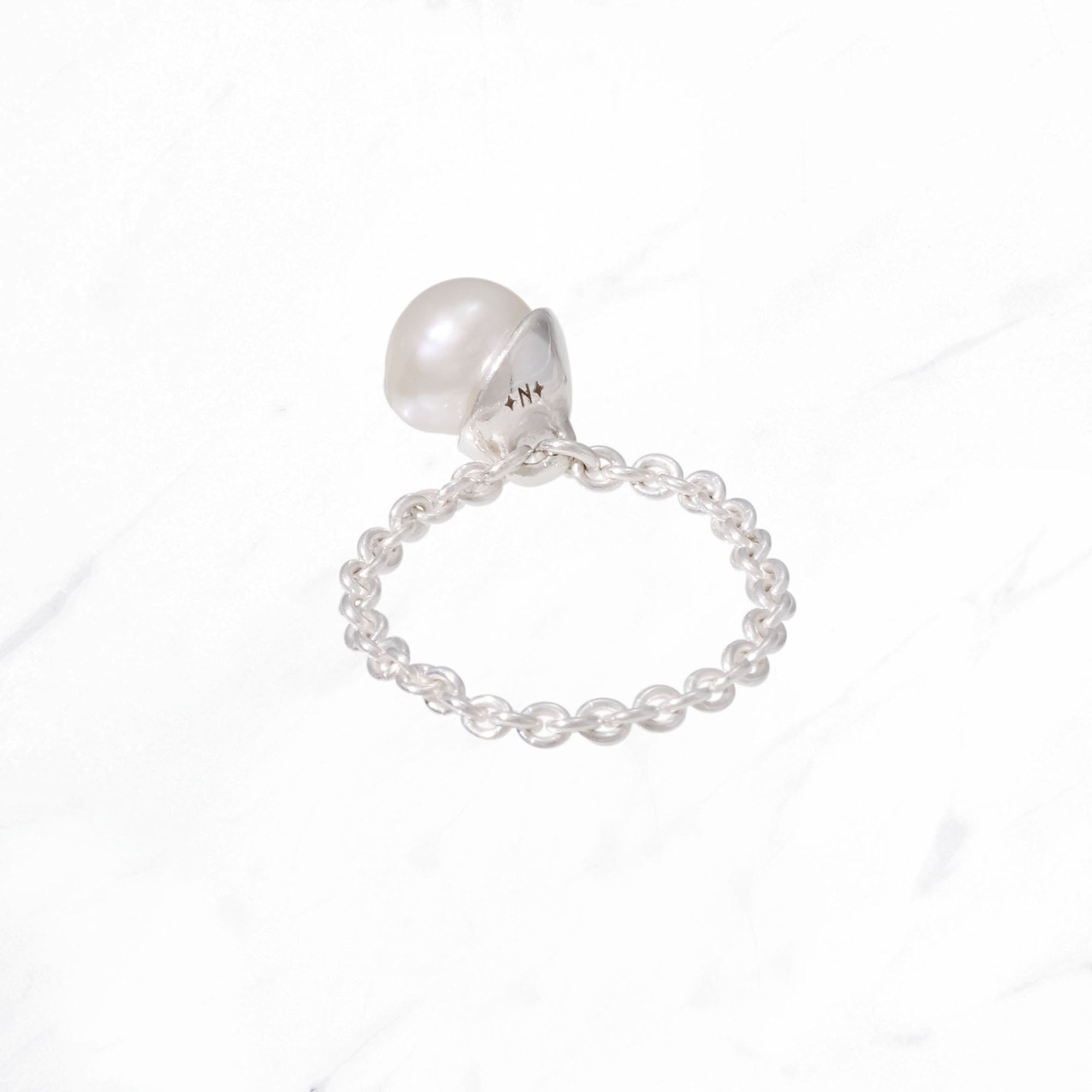 SILVER Calla Chain Pearl Ring