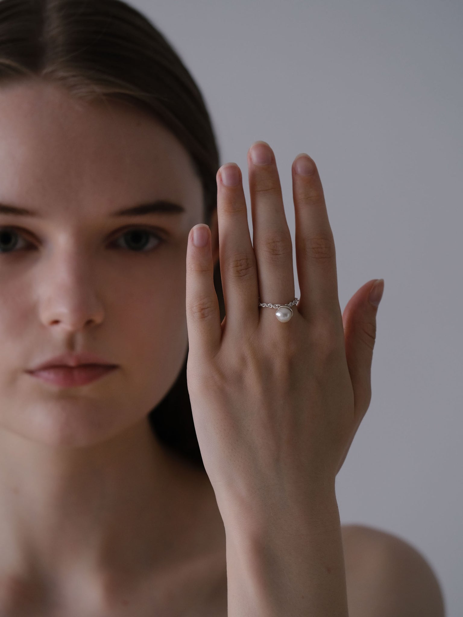 SILVER Calla Chain Pearl Ring