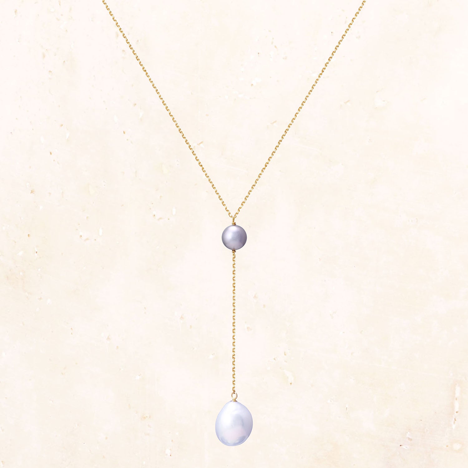 10K Gold Floating Pearl Necklace (Gray)